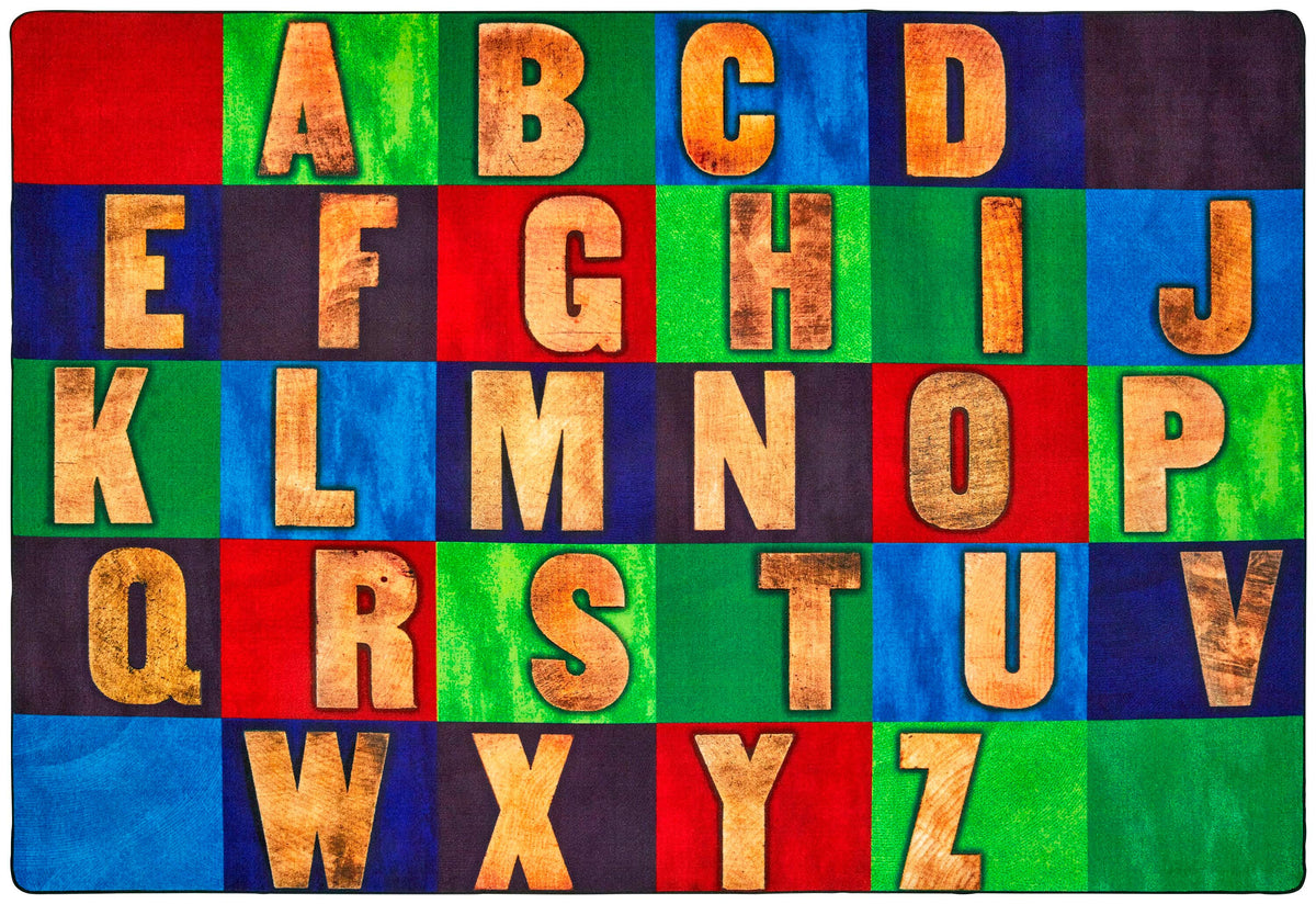 CARPETS FOR KIDS - PIXEL PERFECT RUSTIC WOOD LITERACY - 6 FT X 9 FT RECTANGLE - PRIMARY