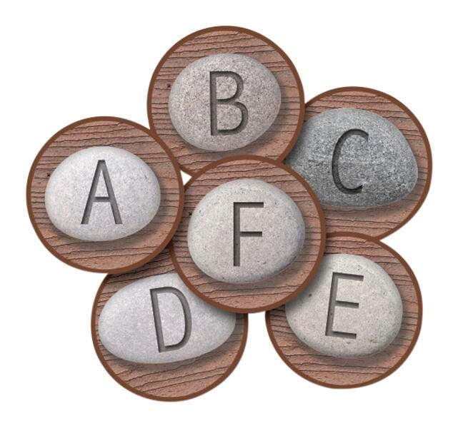 CARPETS FOR KIDS PIXEL PERFECT ALPHABET STONES SEATING KIT - SET OF 26 - 12 IN ROUNDS
