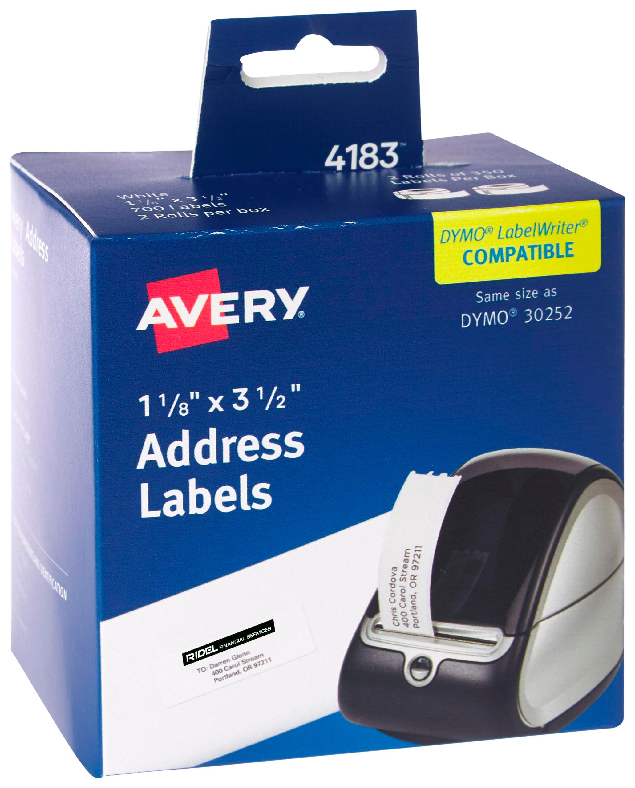 LABEL THERMAL PRINTER ADDRESS 1-1/8 X 3-1/2 IN WHITE 350 LABELS/ROLL PK OF 2 AVE04183