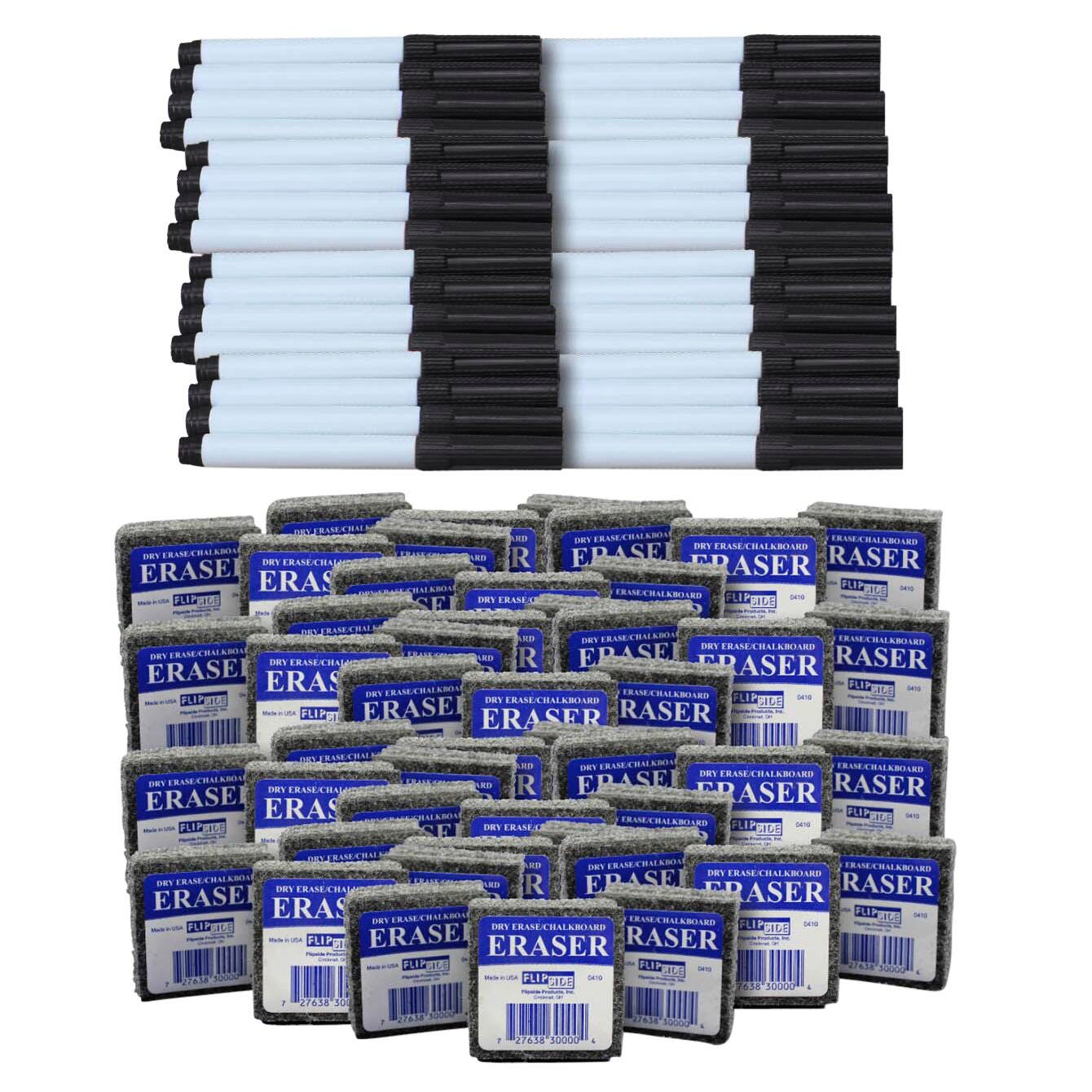 DRY ERASE MARKER AND ERASER COMBO PACK 96 PC BLACK MARKER SET