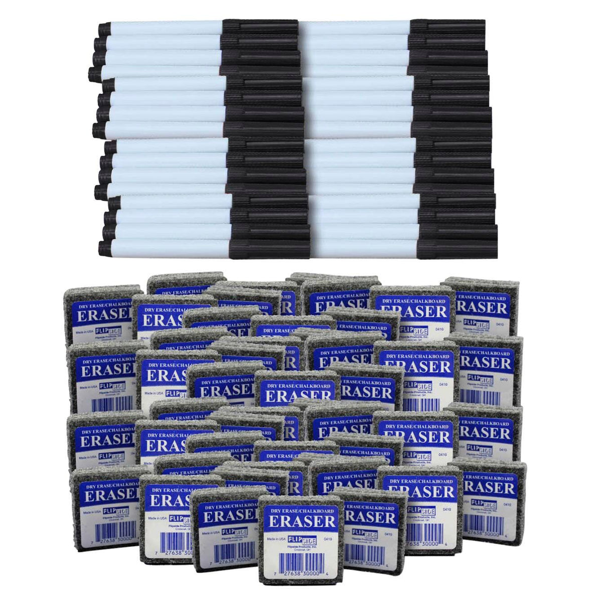 DRY ERASE MARKER AND ERASER COMBO PACK 96 PC BLACK MARKER SET