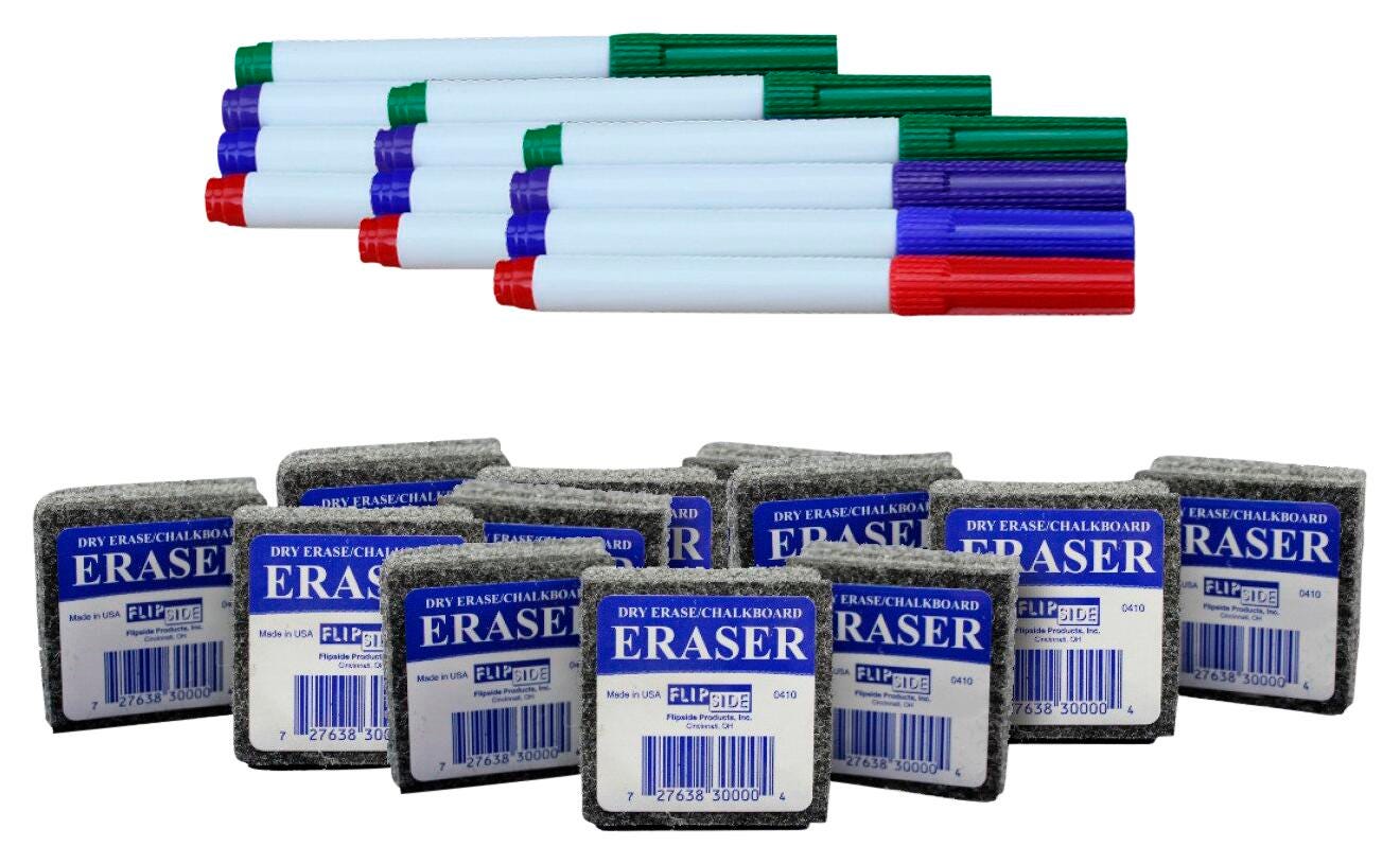 DRY ERASE MARKER AND ERASER COMBO PACK 24 PC ASST COLOR MARKER SET