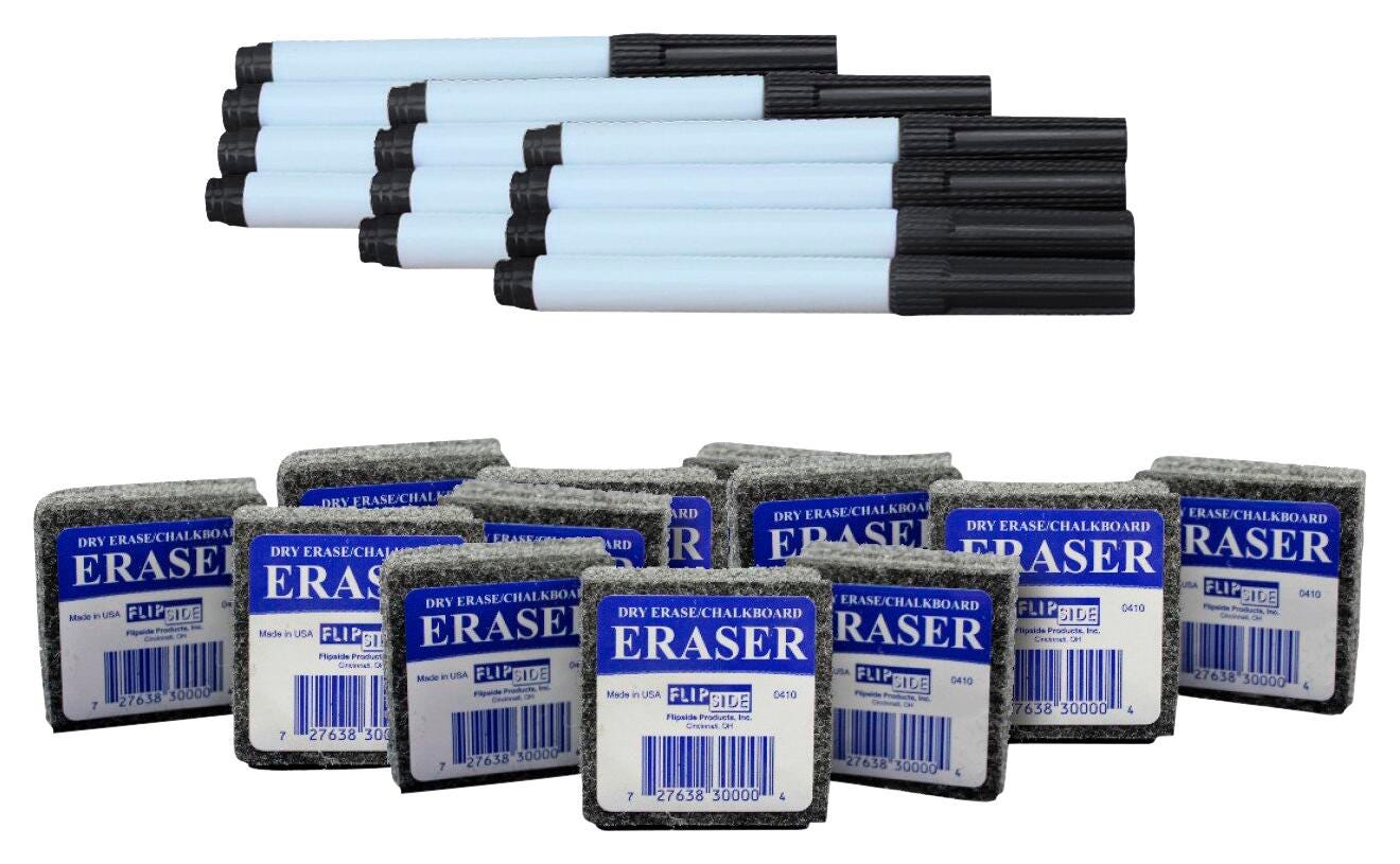DRY ERASE MARKER AND ERASER COMBO PACK 24 PC BLACK MARKER SET