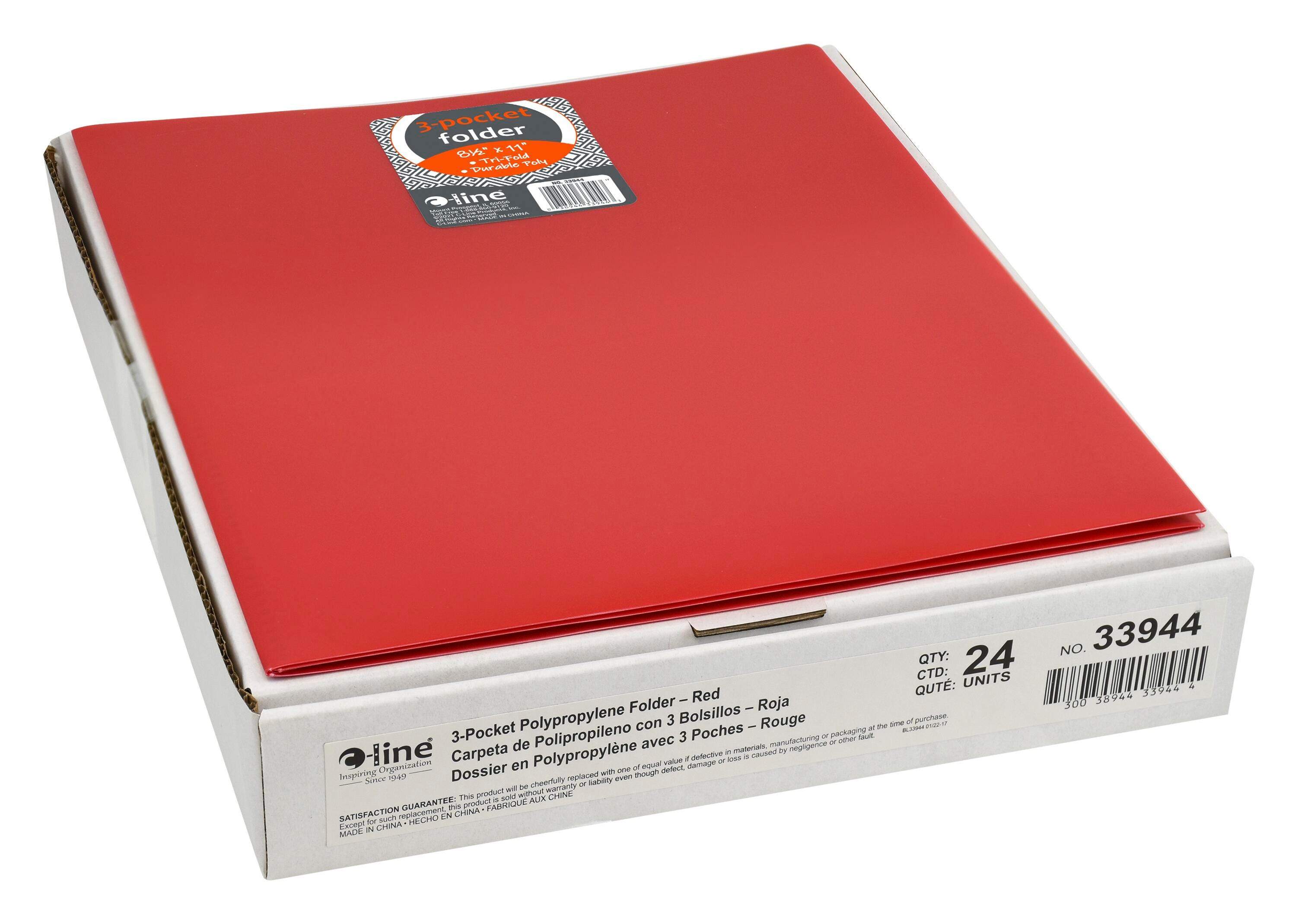 FOLDER POLY 3-POCKET TRI-FOLD RED PK OF 24