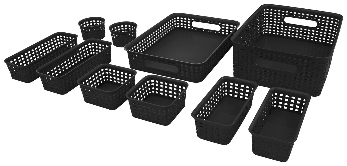 BASKET WEAVE BINS 10-PACK BLACK SET