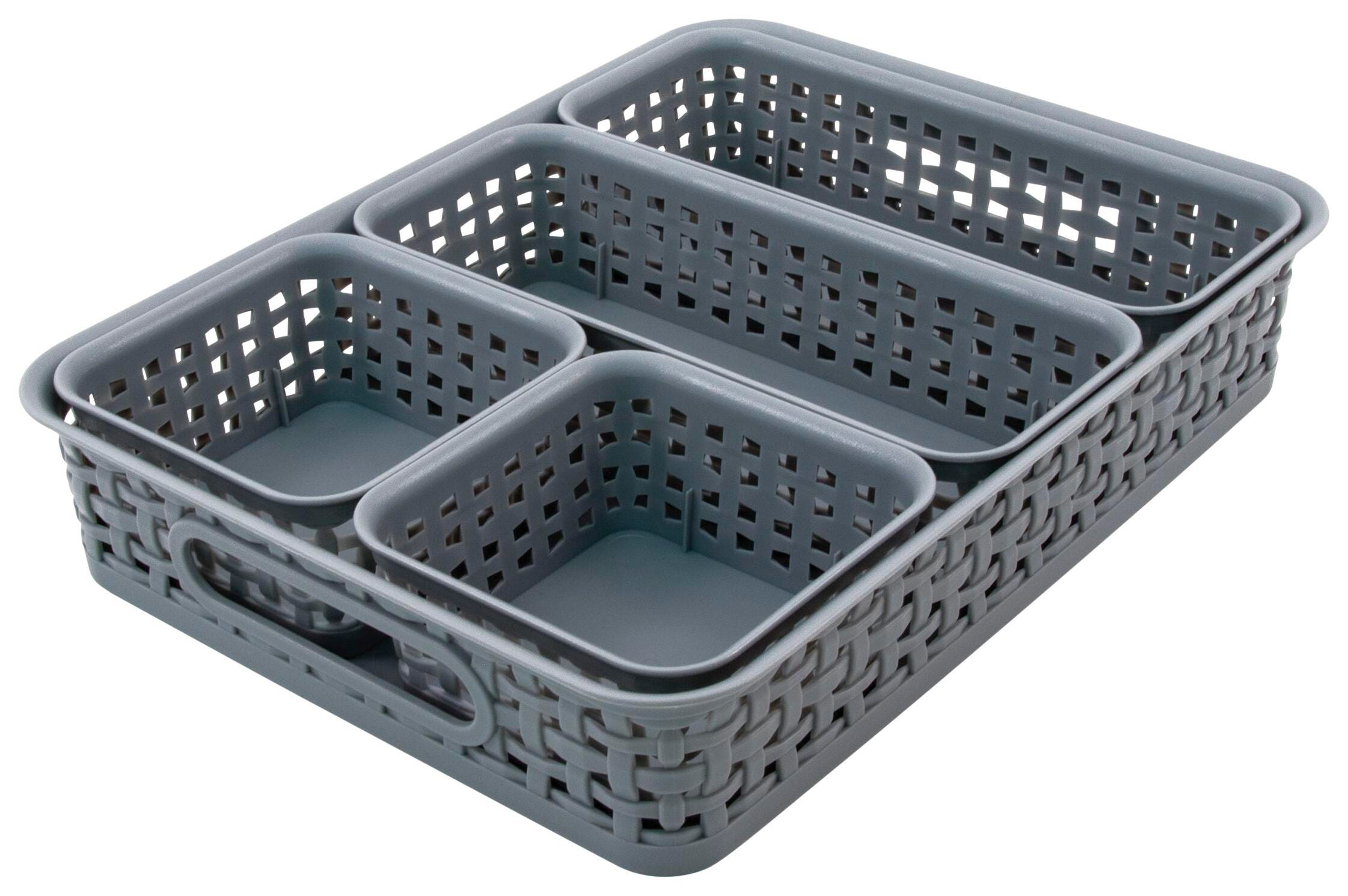 BASKET WEAVE BINS 5-PACK GRAY SET