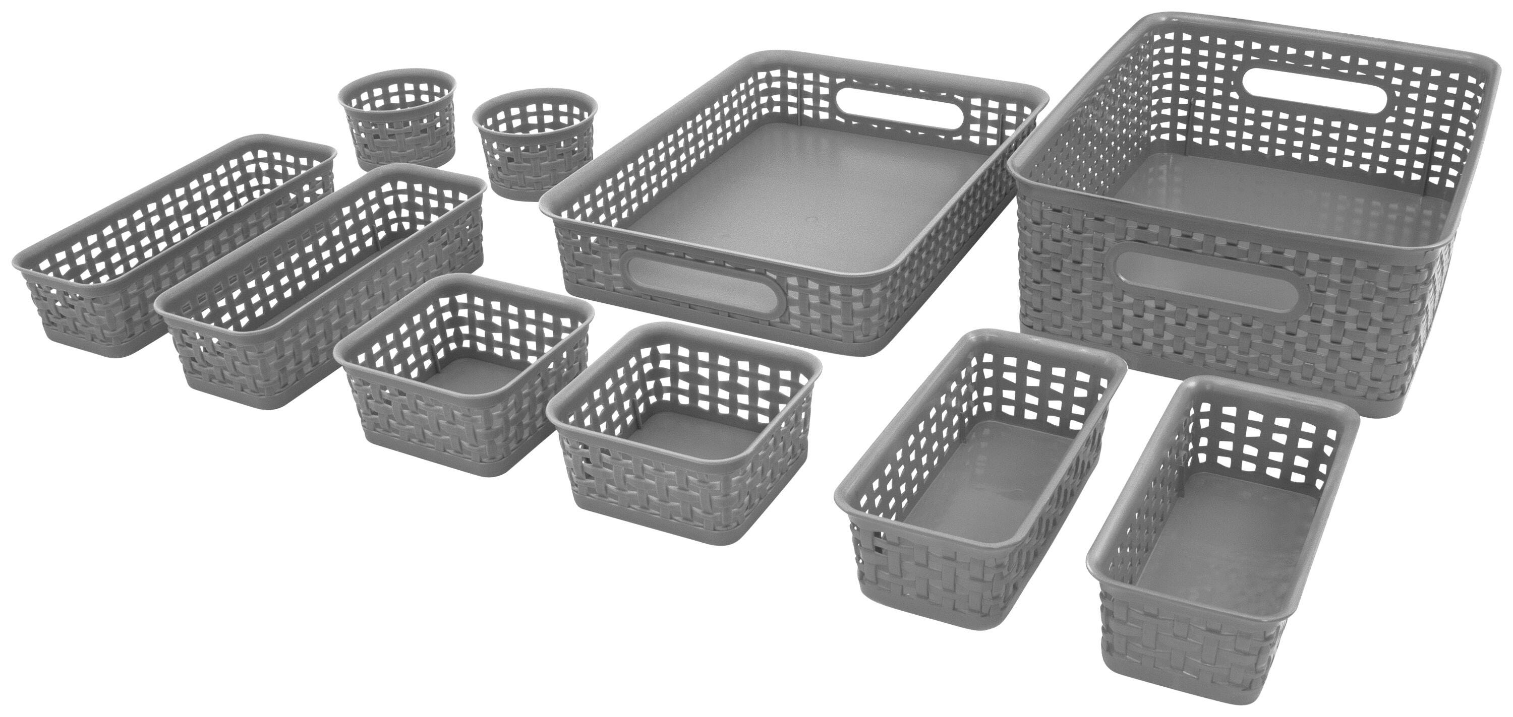 BASKET WEAVE BINS 10-PACK GRAY SET