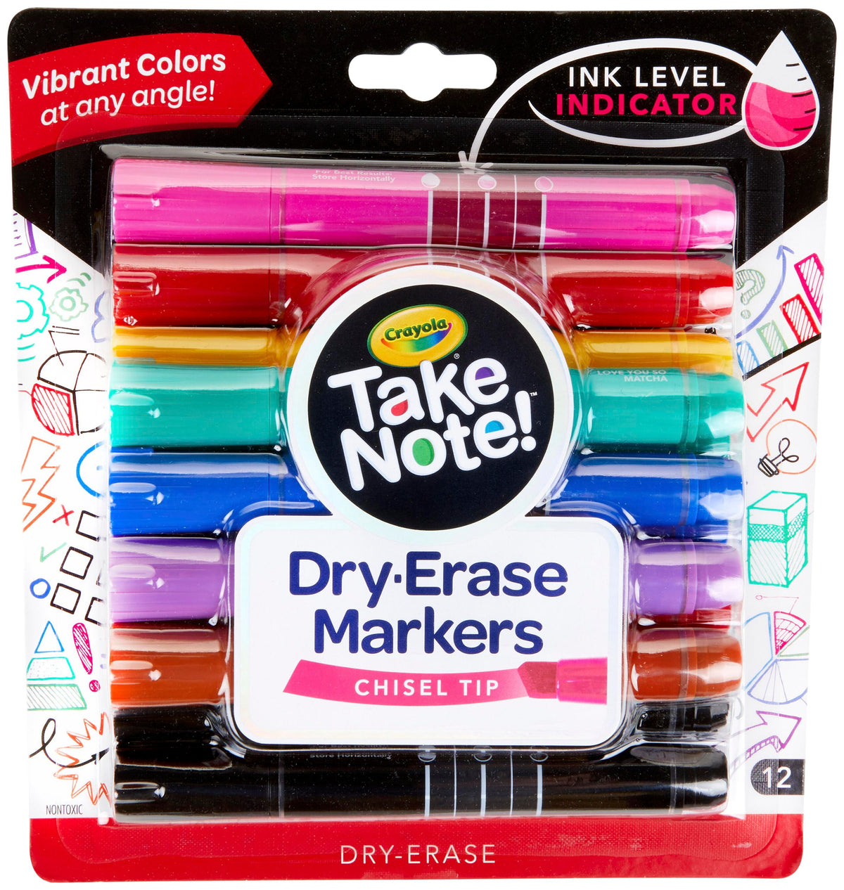 DRY ERASE MARKERS CRAYOLA TAKE NOTE CHISEL ASST SET OF 12