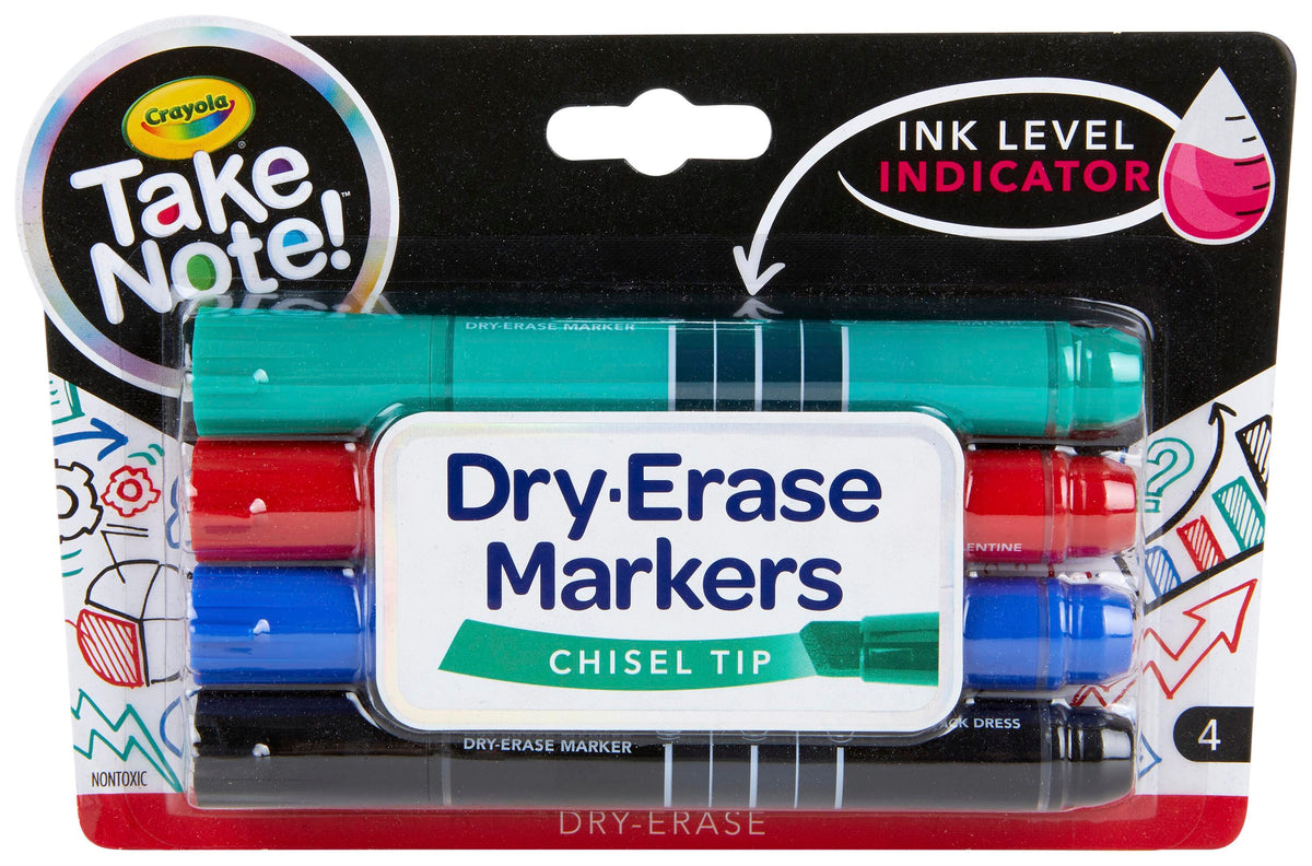 DRY ERASE MARKERS CRAYOLA TAKE NOTE CHISEL ASST SET OF 4