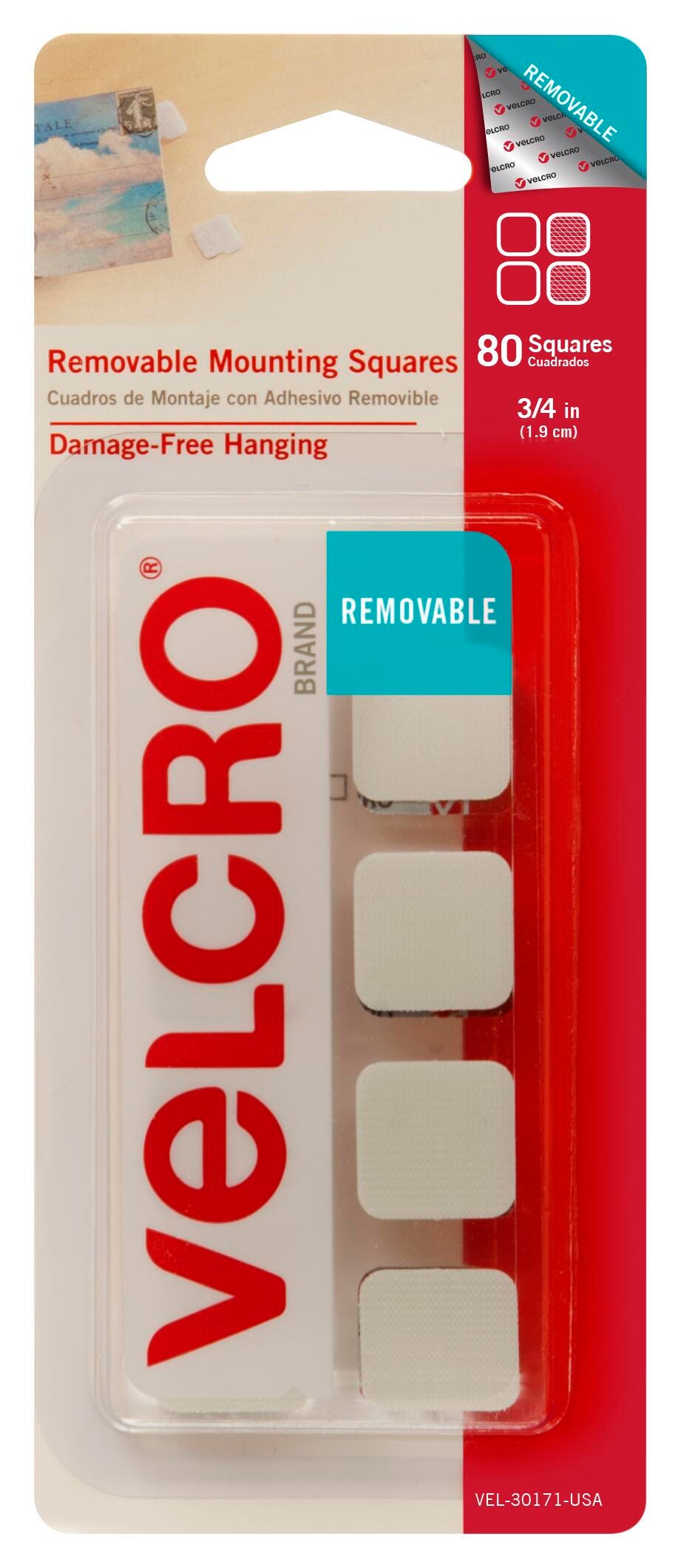 VELCRO BRAND MOUNTING SQUARES 3/4 IN PACK OF 80