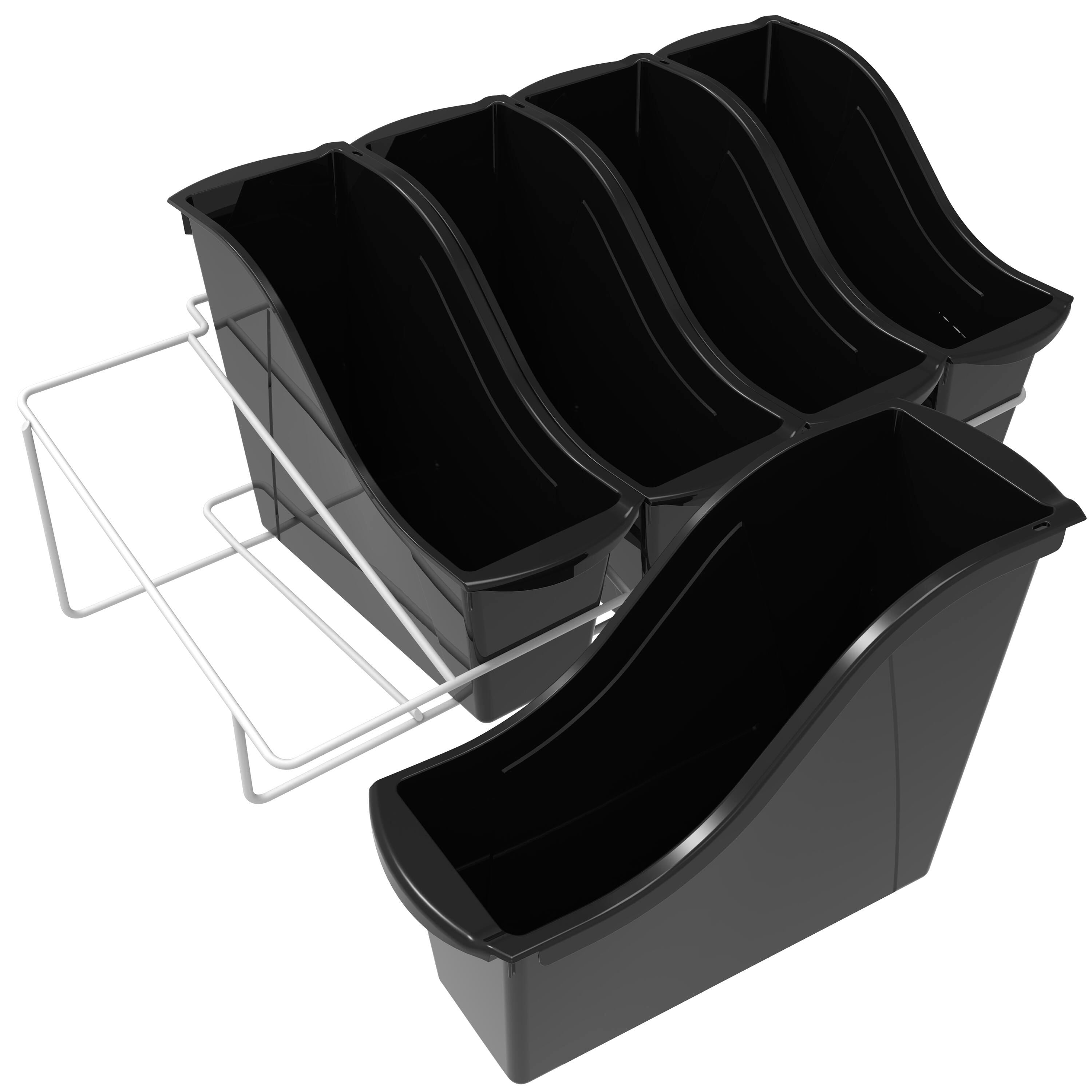 METAL RACK WITH 5 SMALL BOOK BINS BLACK