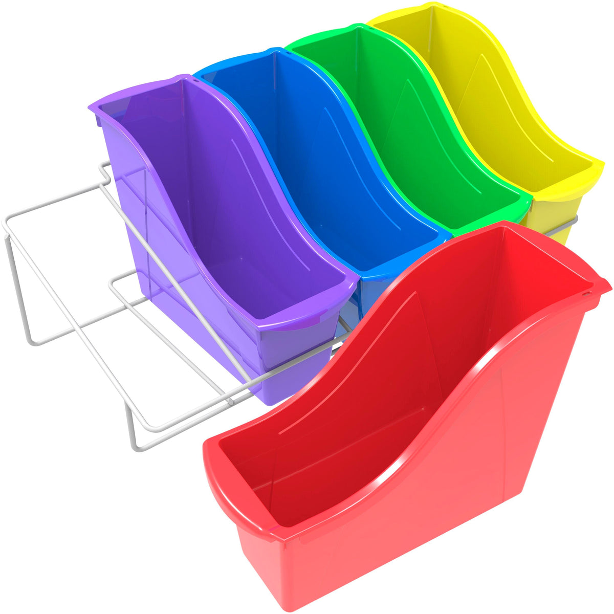 METAL RACK WITH 5 SMALL BOOK BINS ASSORTED COLOR