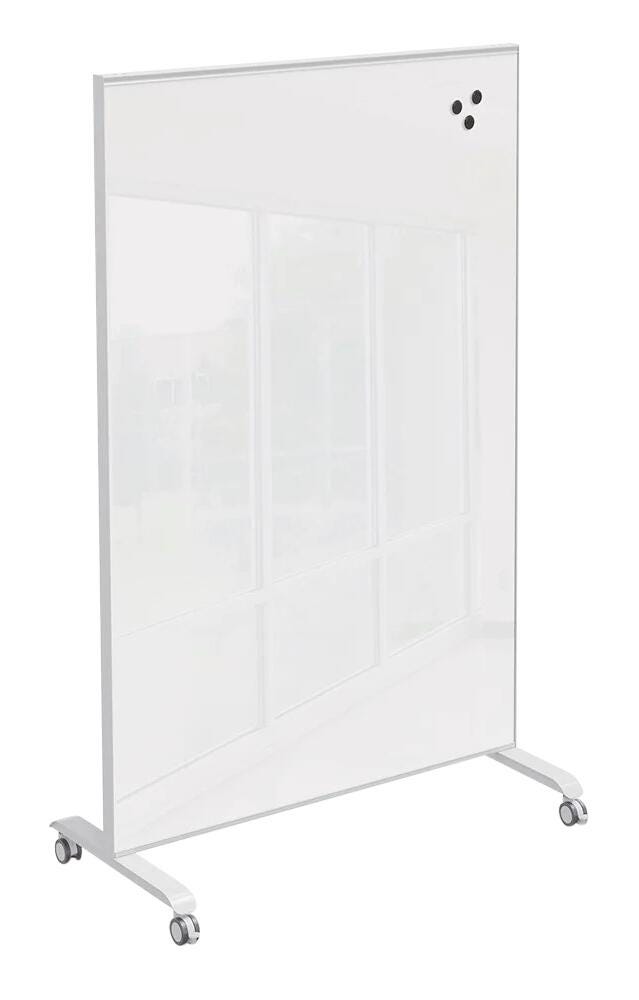 MARKERBOARDS - MOORECO HIERARCHY GROW AND ROLL MOBILE MAGNETIC GLASS PANEL BOARD - 3X4 FT - LOW IRON WHITE