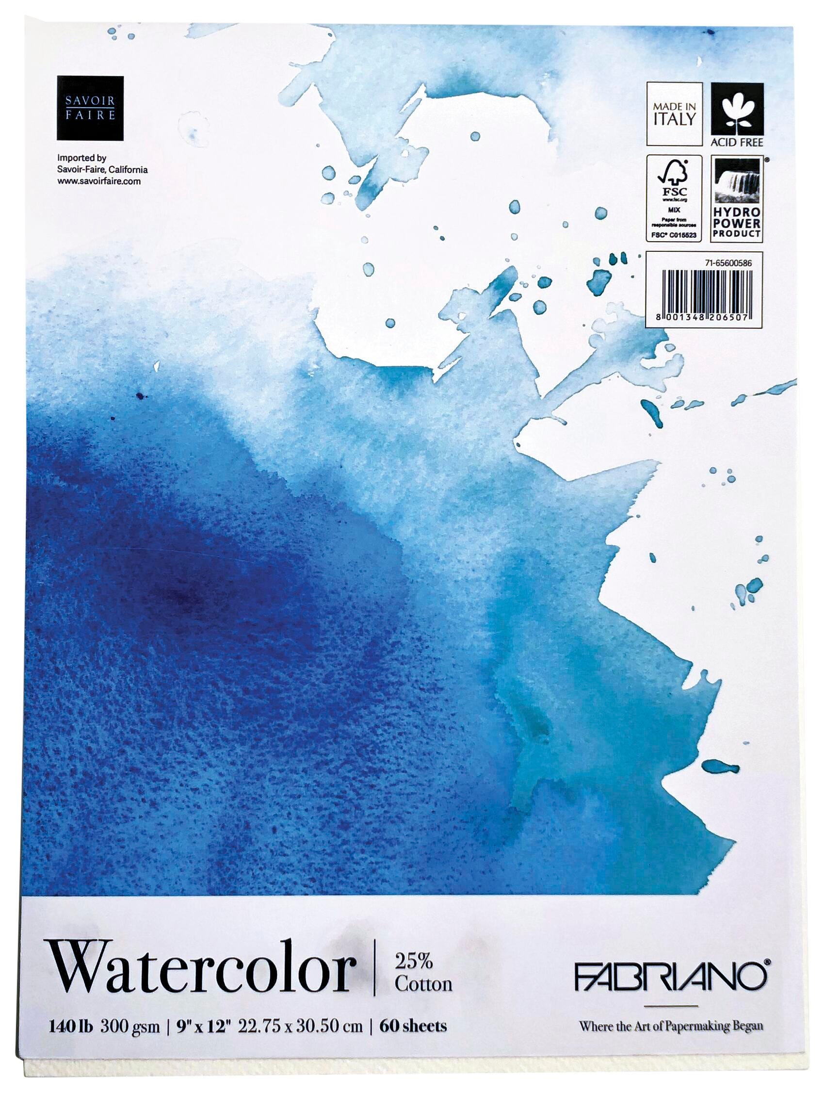 PAPER PAD FABRIANO WATERCOLOR 9X12 IN 140LB 60 SHTS
