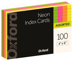 INDEX CARDS OXFORD NEON RULED 4X6 IN PK OF 100