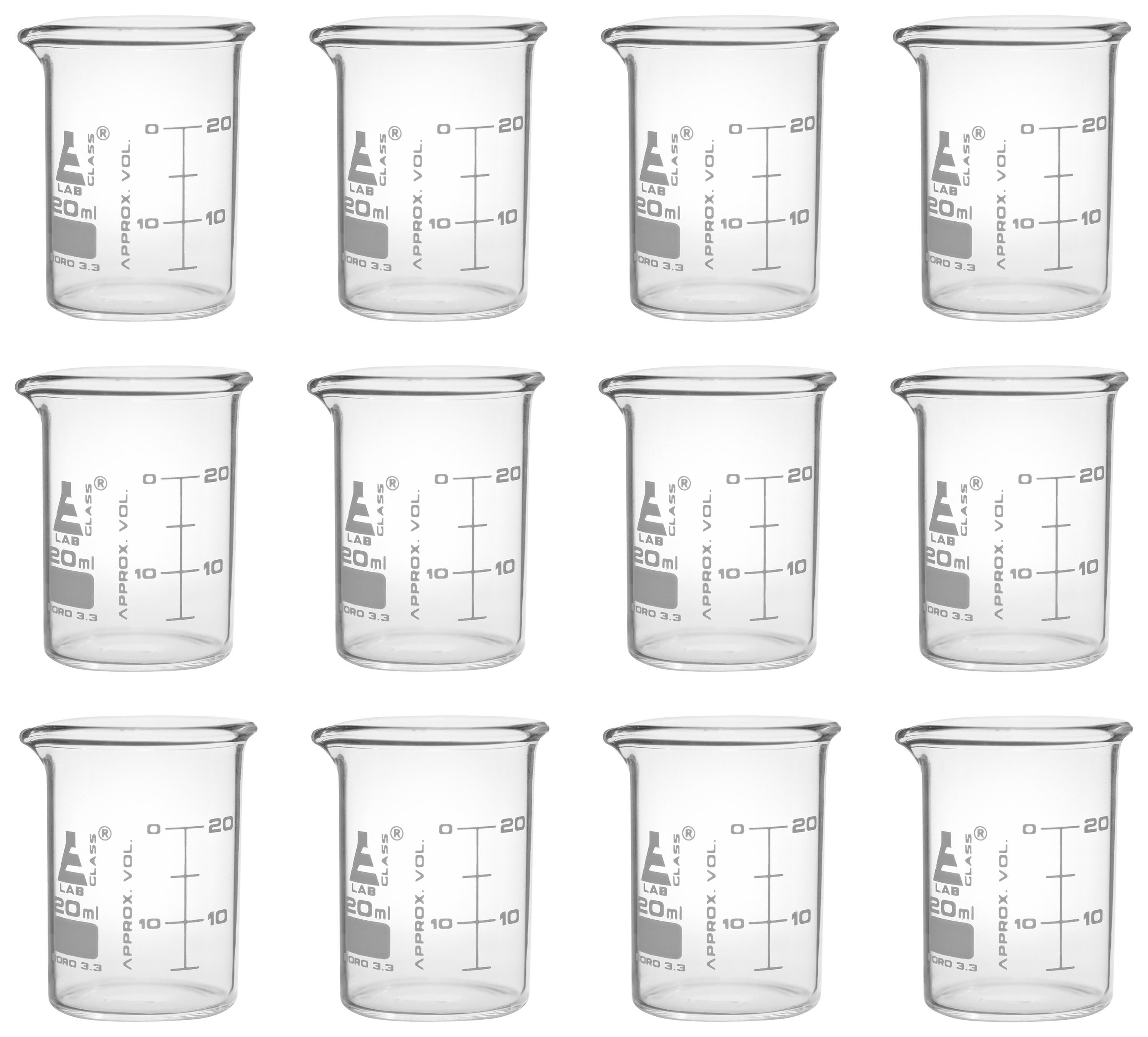 BEAKER GLASS ASTM 20ML 12 PK