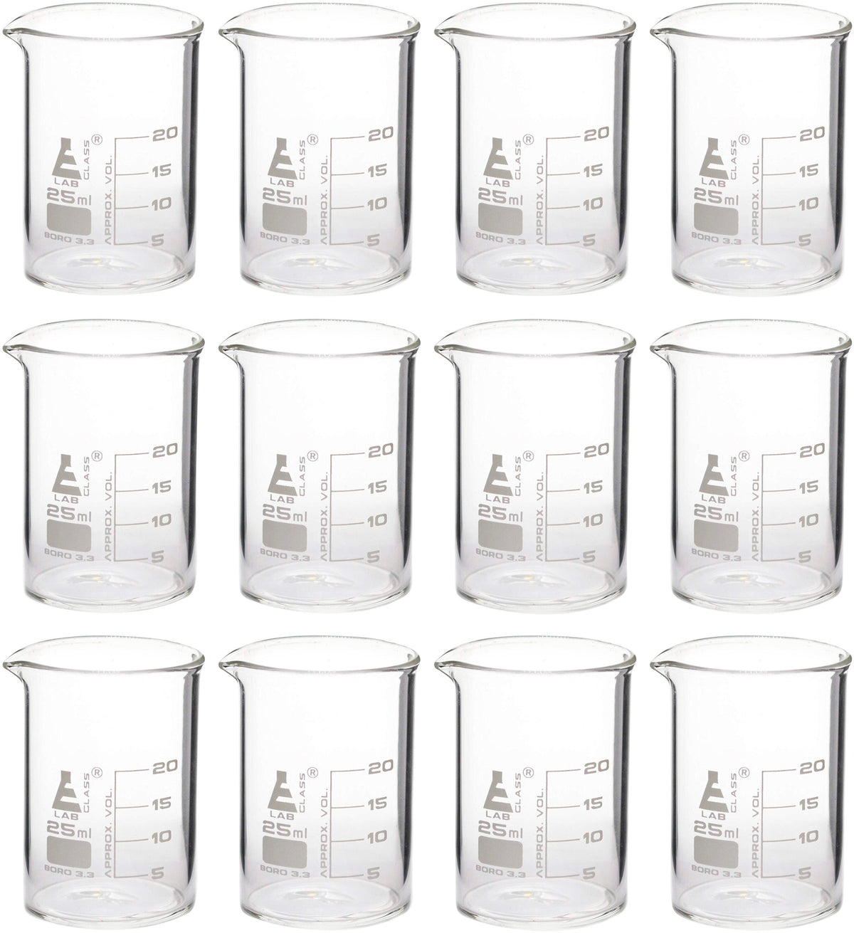 BEAKERS BOROSILICATE GLASS 20ML 12PK