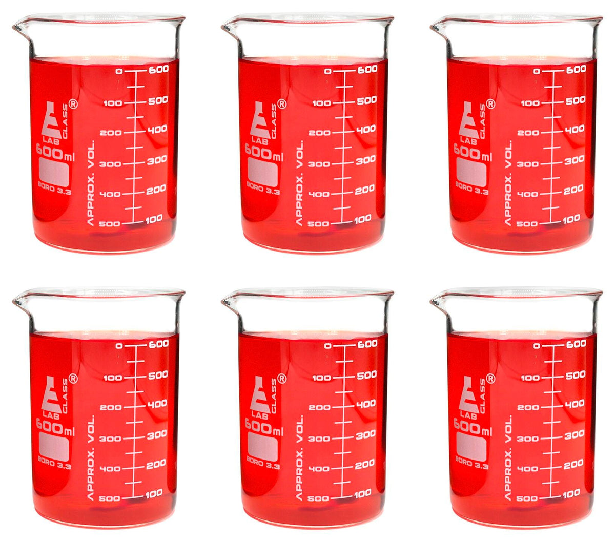 BEAKER GLASS ASTM 600ML 6 PK