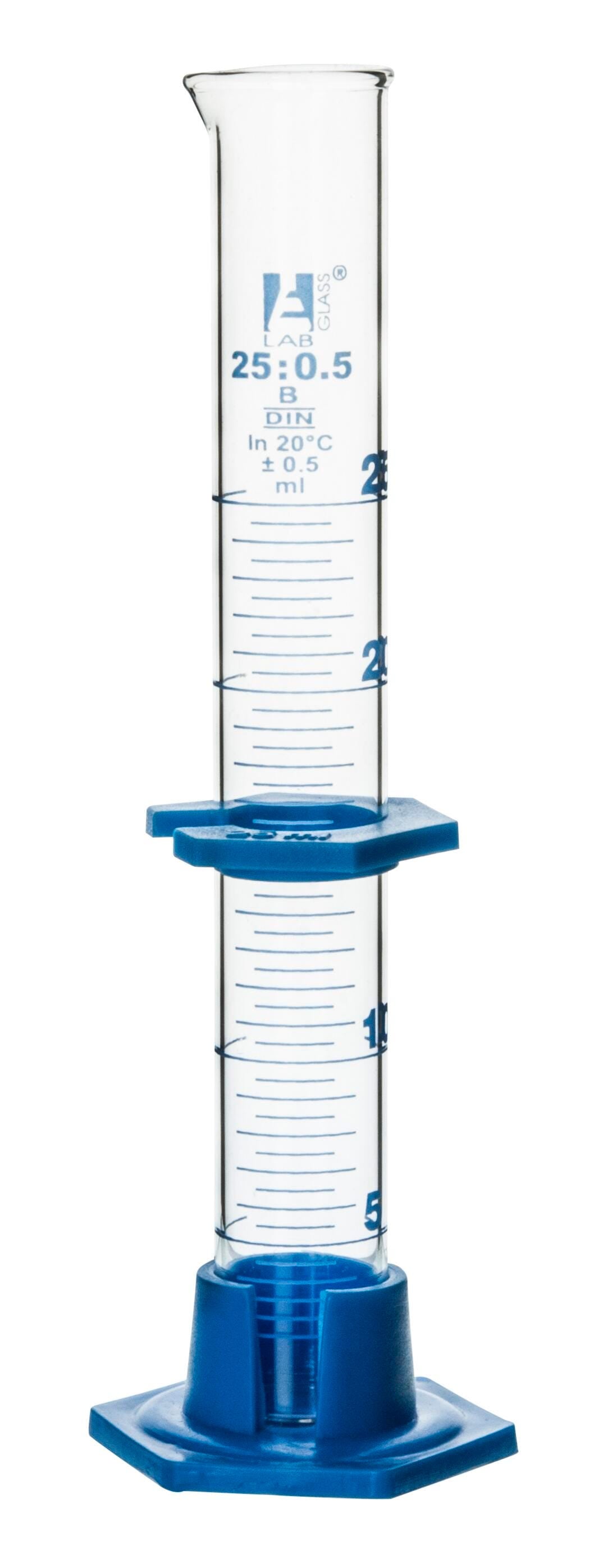 CYL GRAD PLASTIC HEX BASE GLASS 25ML