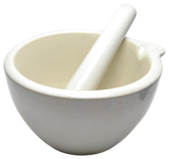 MORTAR AND PESTLE PORCELAIN 155MM DIA
