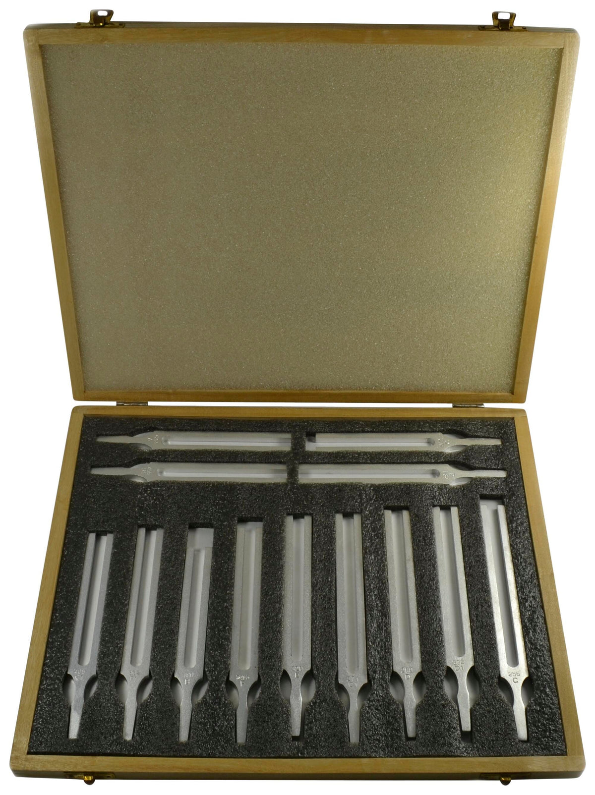 SET ALUMINUM TUNING FORKS WOODEN CASE