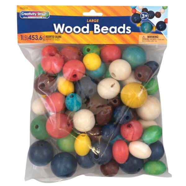 BEADS WOOD LARGE CREATIVITY STREET ASSORTED COLORS 1 LB
