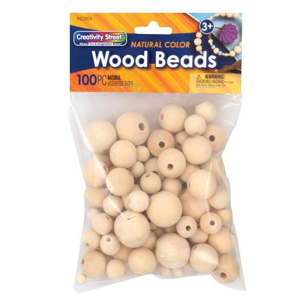 BEADS NATURAL WOOD CREATIVITY STREET ASSORTED SET OF 100