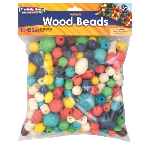 BEADS WOOD MEDIUM CREATIVITY STREET ASSORTED COLORS 1 LB