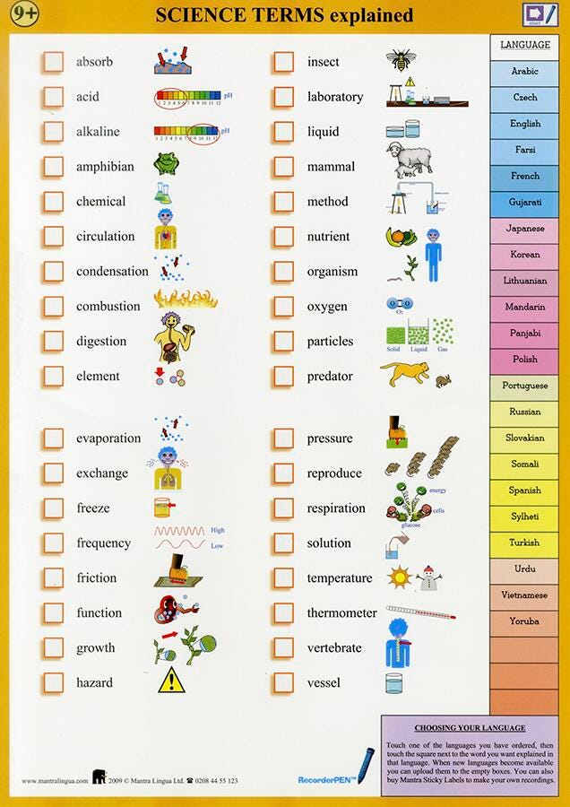 CHART - KEY SCIENCE TERMS