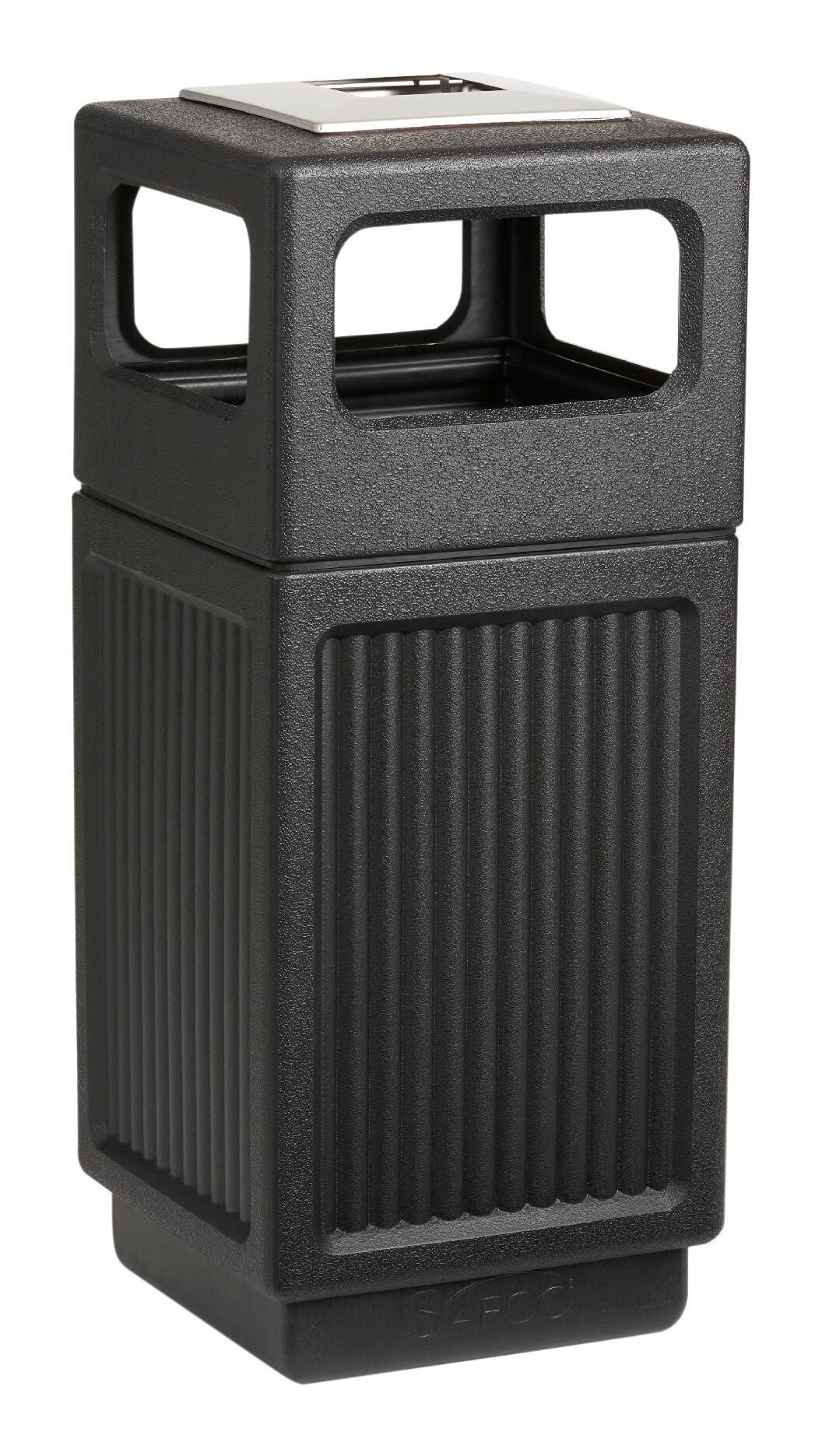 RECEPTICLE - CANMELEON RECESSED PANEL RECEPTICLE - SIDE OPENING WITH URN - 15 GALLON CAPACITY - 13-3/4 W X 13-3/4 D X 32-3/4 H IN - BLACK COLOR