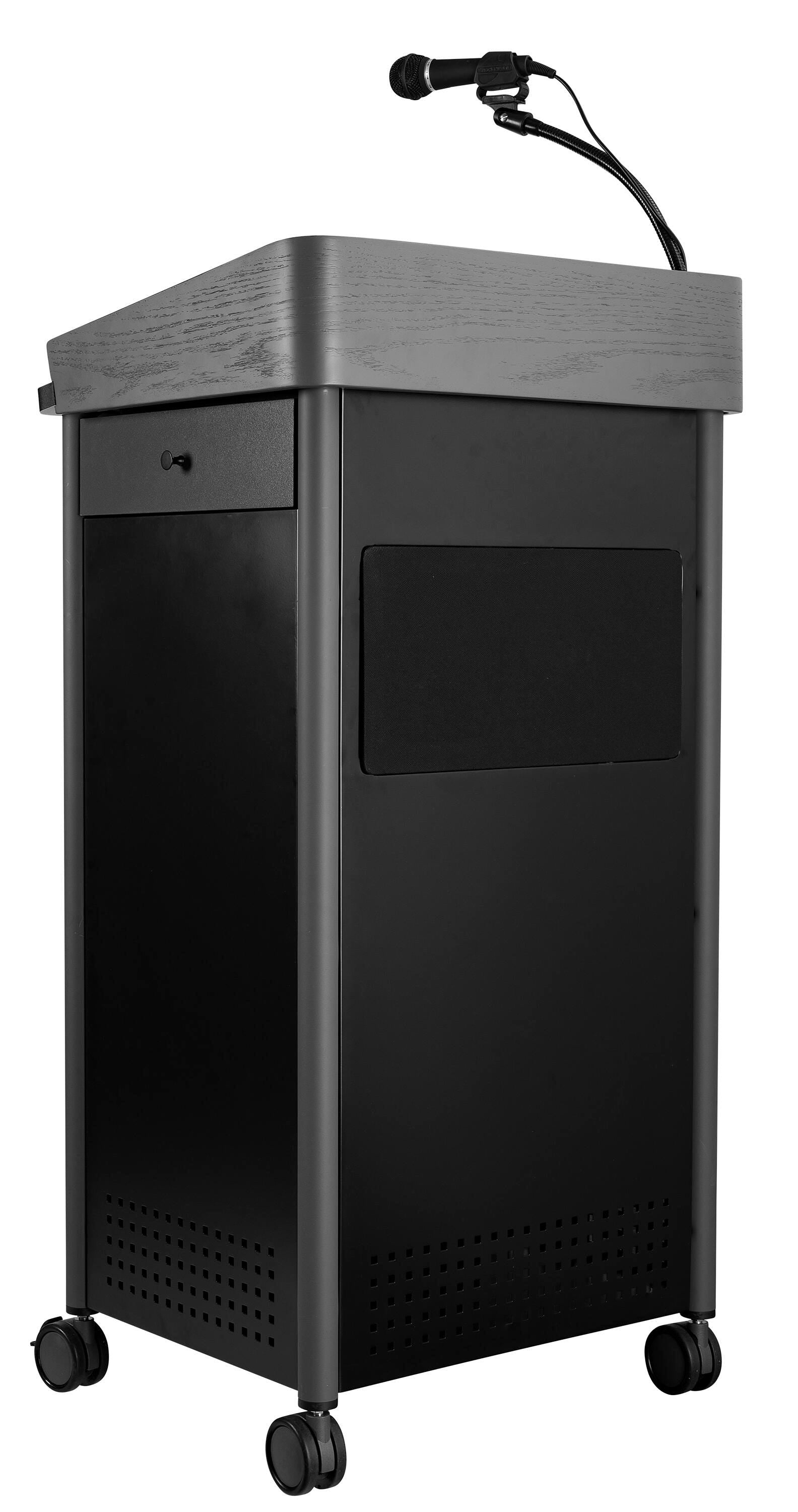 LECTERNS - OKLAHOMA SOUND GSL SERIES GREYSTONE WIRED MICROPHONE LECTERN - 23-1/2 X 19-1/4 X 45-1/2 IN - CHARCOAL