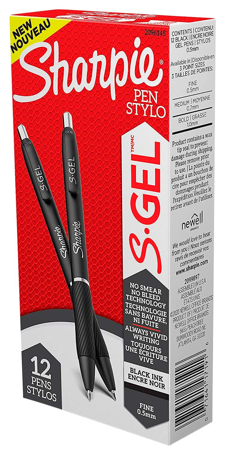 PEN SHARPIE GEL 0.5 MM BLACK PACK OF 12