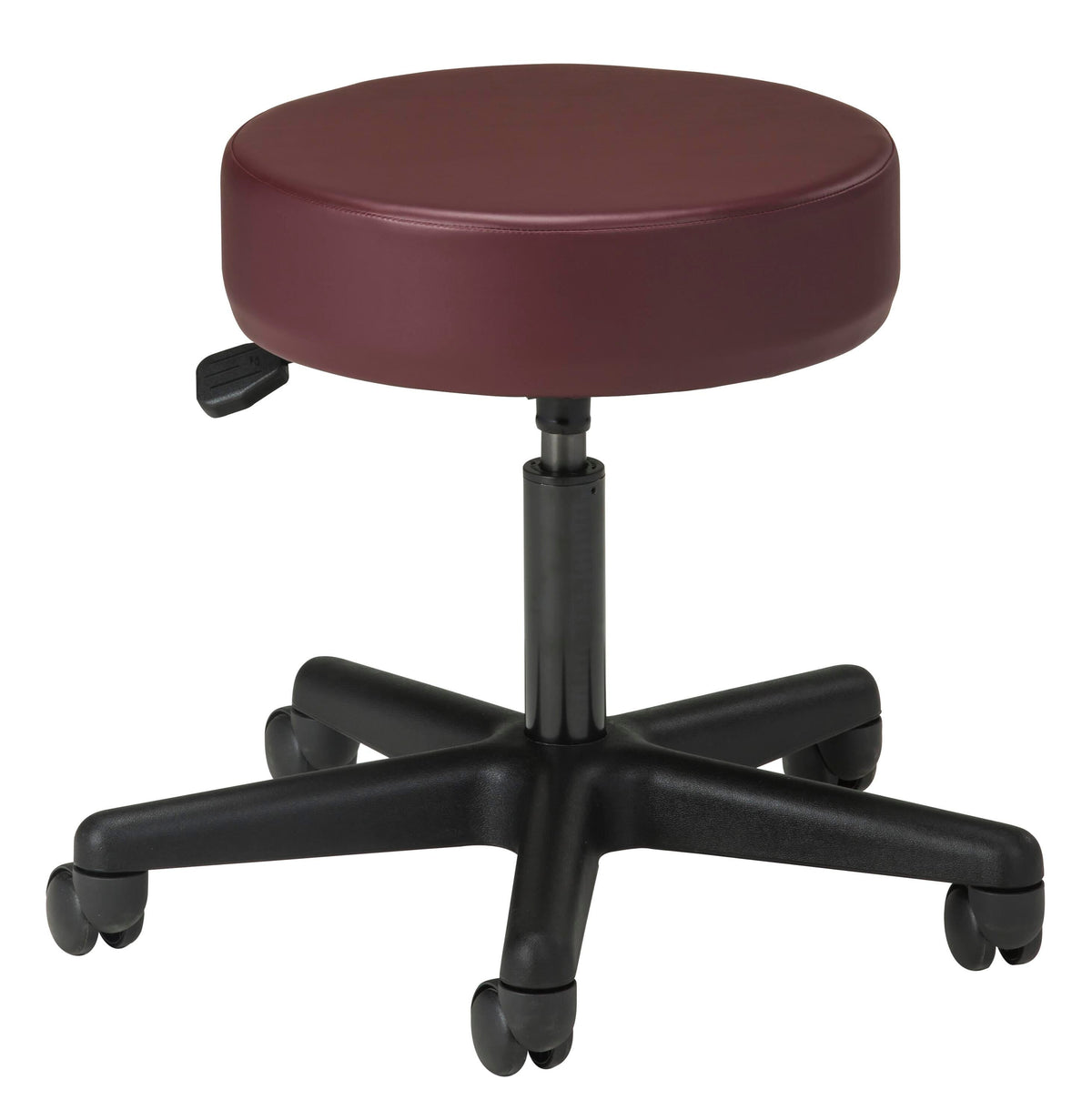STOOL - CLINTON - PNEUMATIC STOOL - BURGUNDY UPHOLSTERY - BLACK BASE - 5-LEG