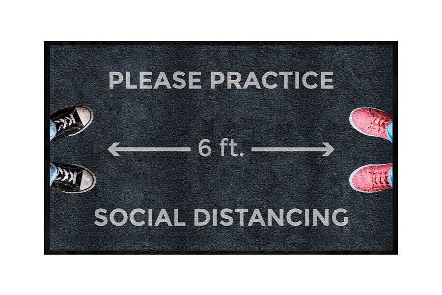 FLOOR MAT - M AND A MATTING PLEASE PRACTICE SOCIAL DISTANCING MAT 3X5 FT