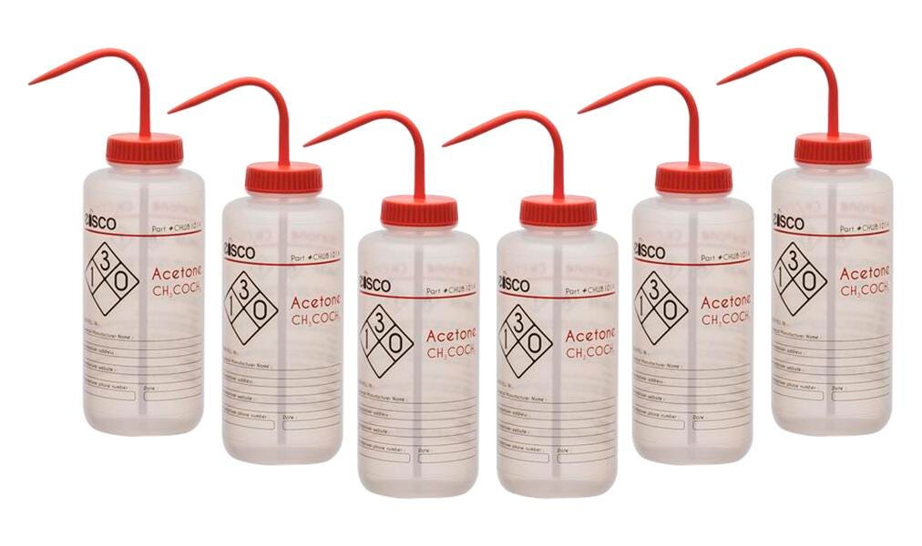 WASH BOTTLE ACETONE 1000ML 2 COLOR PK6