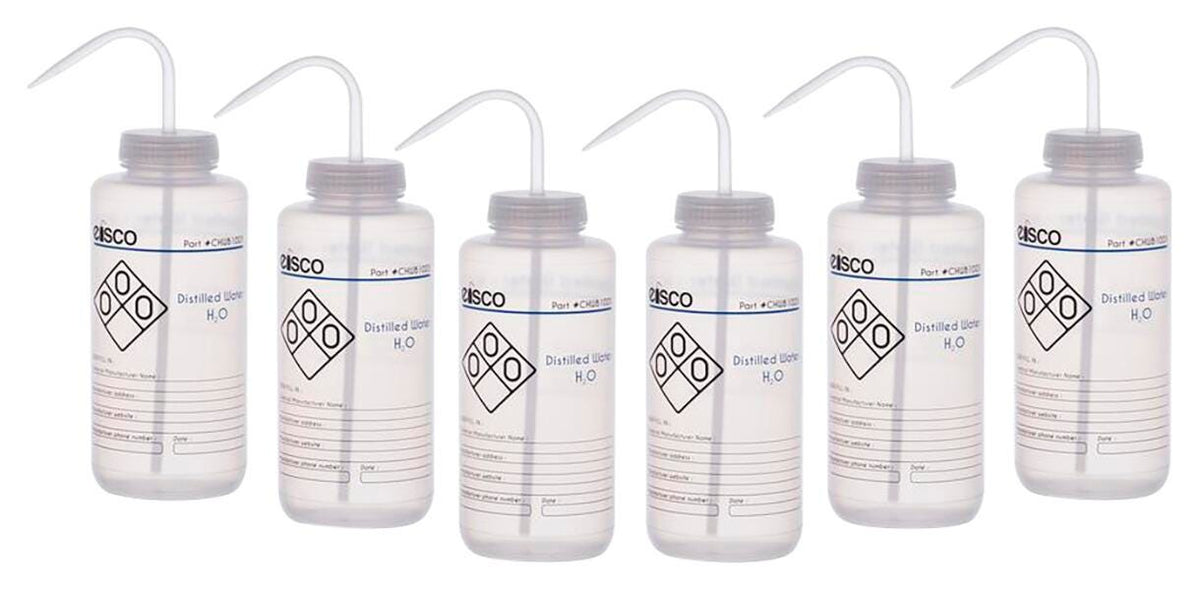 WASH BOTL DISTILLED WATER 1000ML 2 COLOR PK6