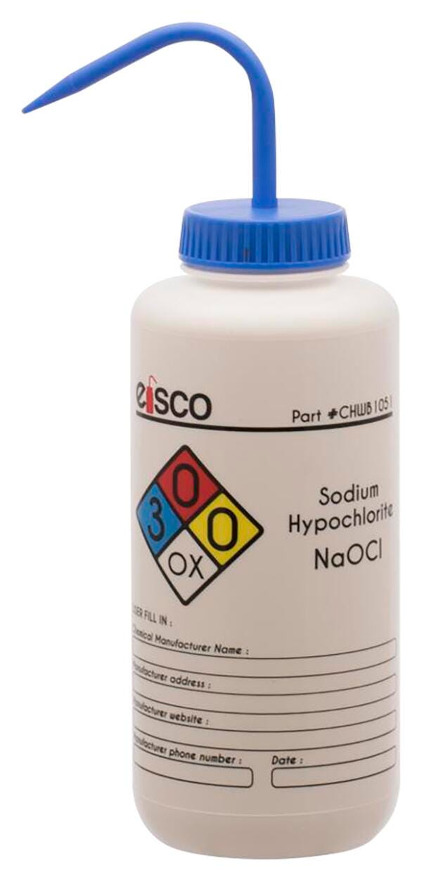 WASH BOTTLE SODIUM HYPOCHLORITE 1000 ML4 COL