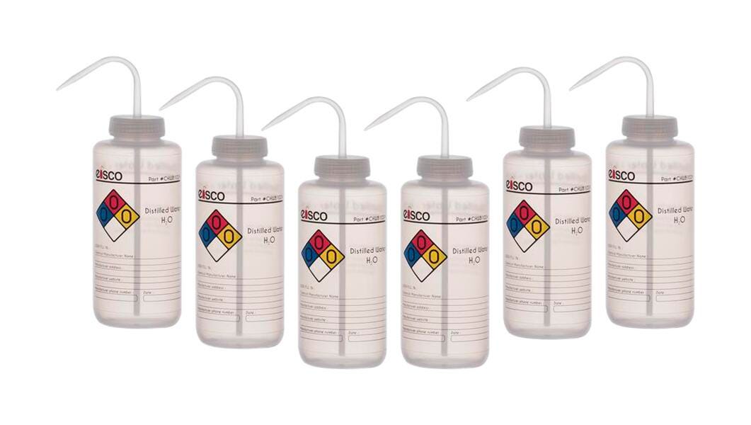 WASH BOTL DISTILLED WATER 1000ML 4 COLOR PK6