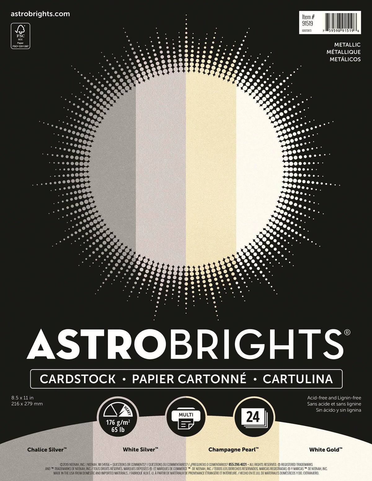 PAPER ASTROBRIGHTS 8.5X11 METALLICS ASST 65 LB 24 SHTS