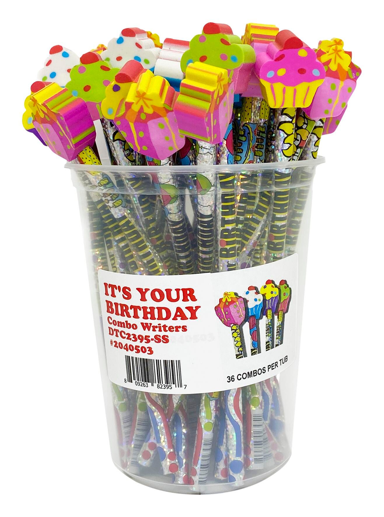 PENCILS BIRTHDAY WITH TOP ERASERS SET OF 36