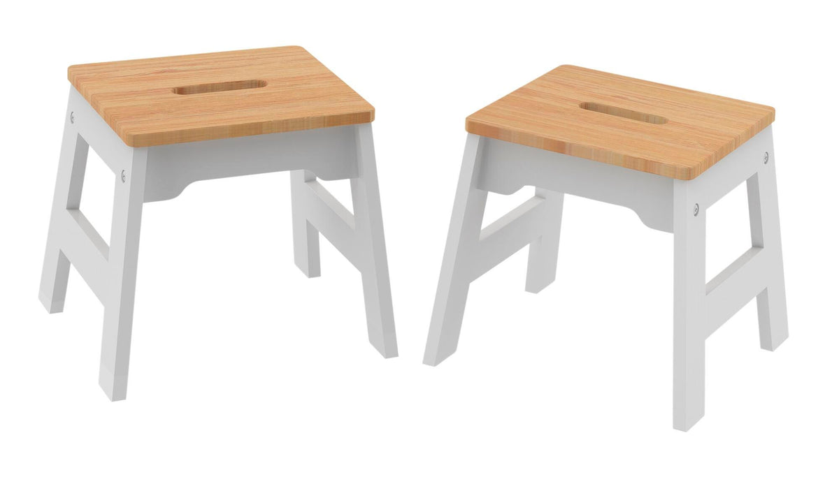 STOOLS WOOD WHITE/NATURAL SET OF 2