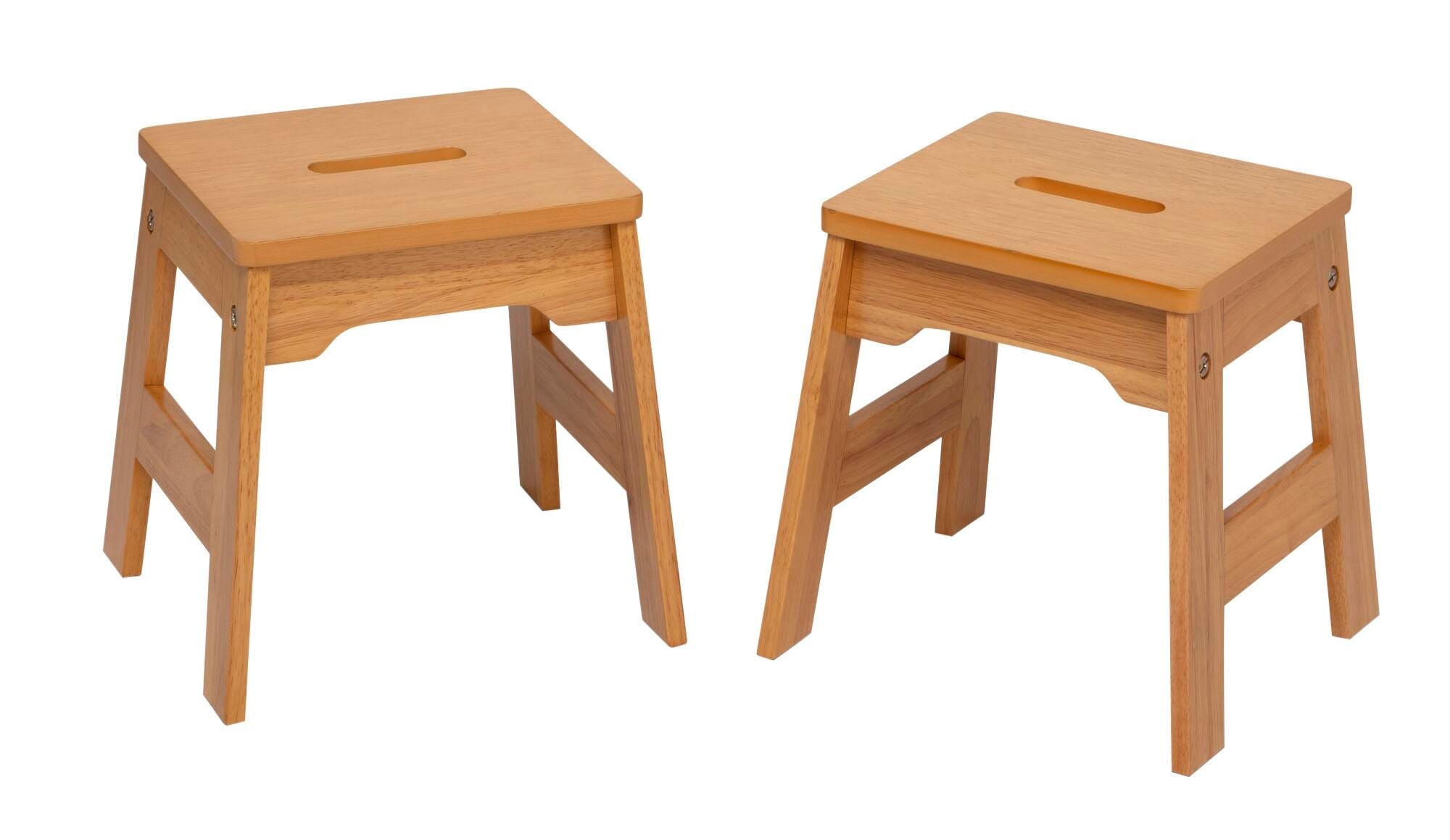 STOOLS WOOD NATURAL SET OF 2