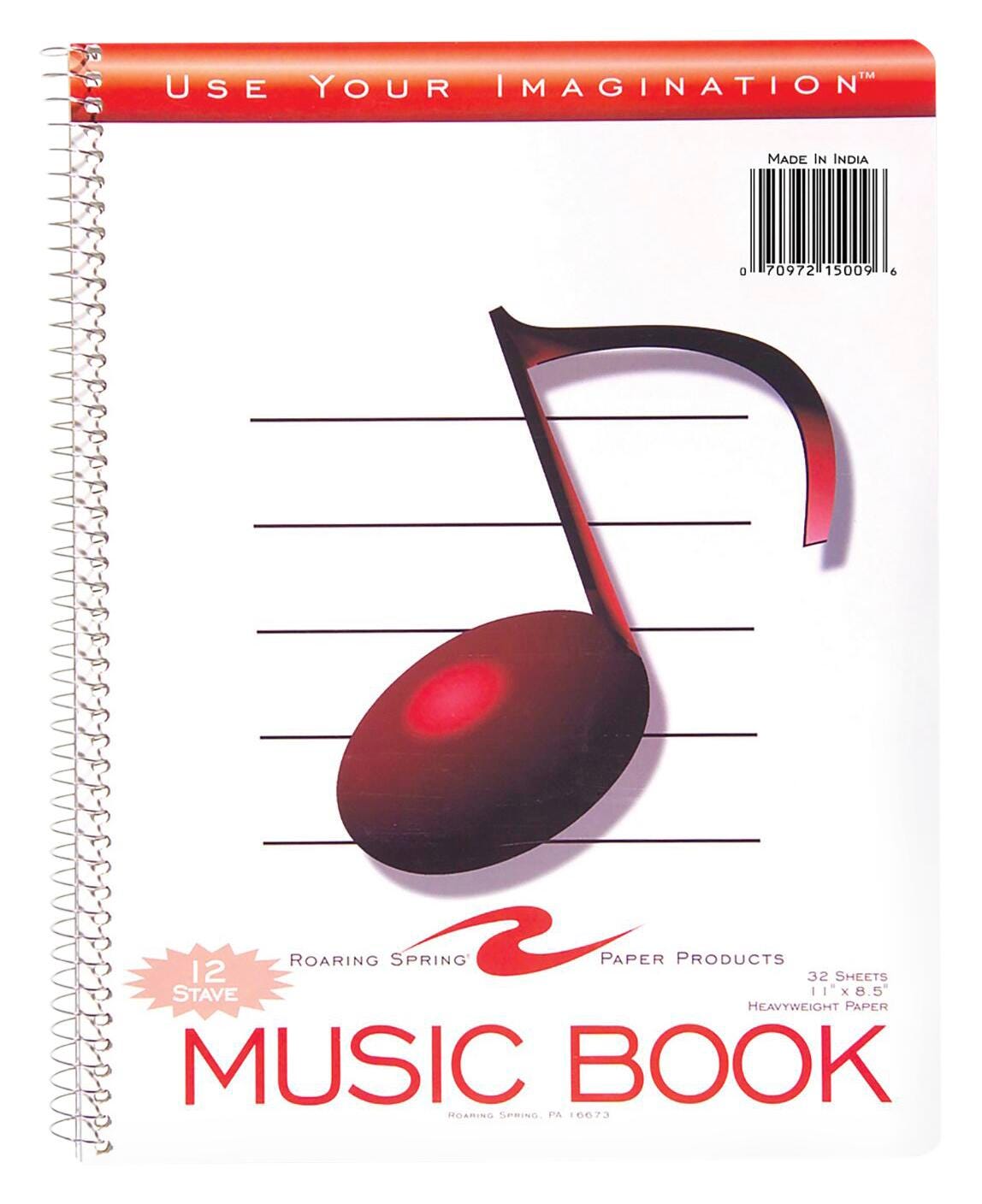 PAPER NOTEBOOK 12 STAVE MUSIC 11X8.5 IN 32 SHTS