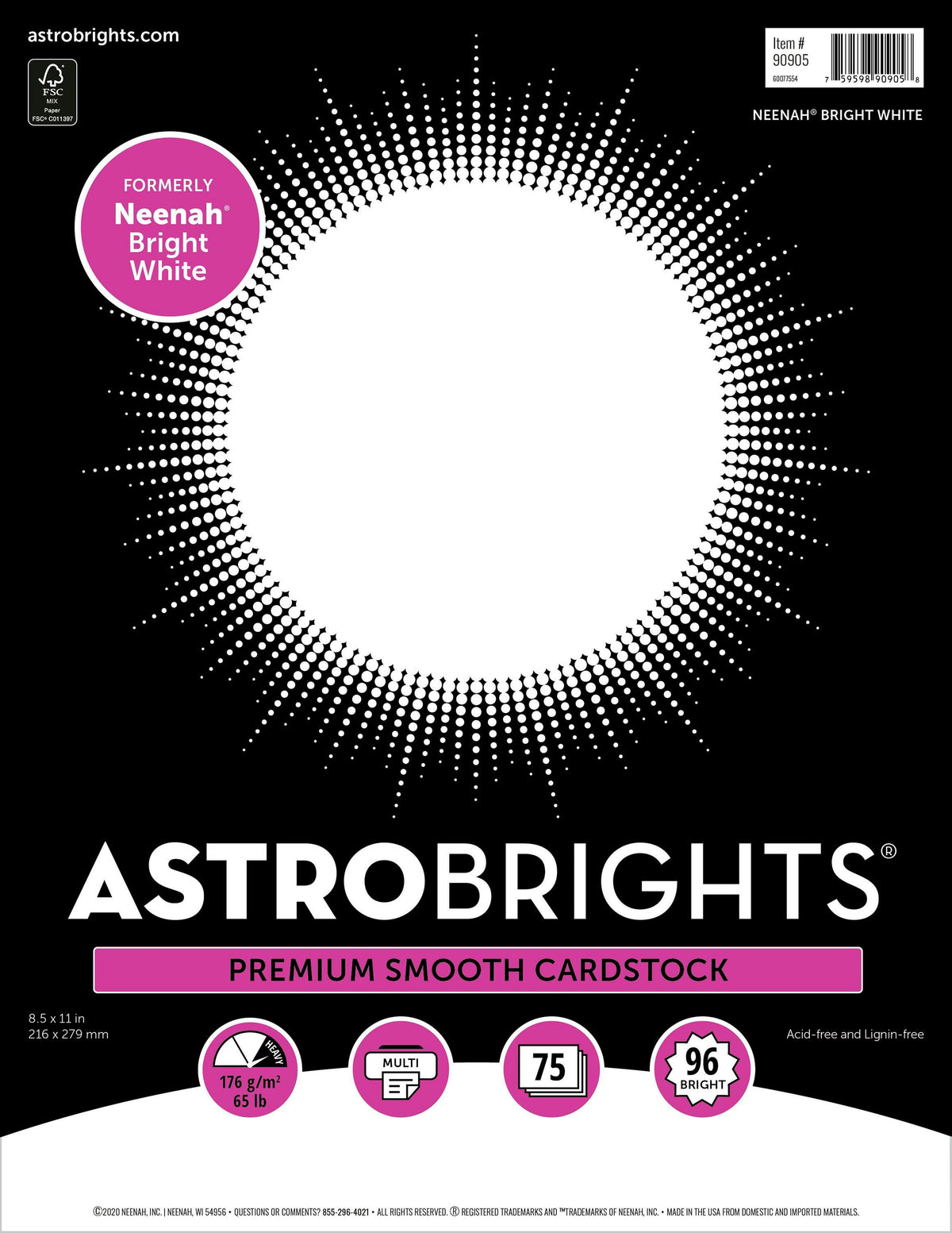 PAPER ASTROBRIGHT 8.5X11 IN 65 LB WHITE 75 SHTS