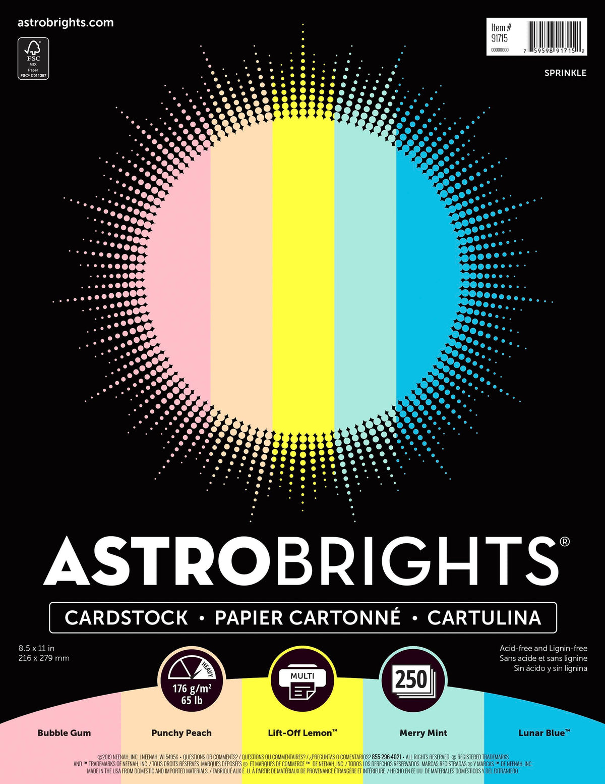 PAPER CARDSTOCK 8.5X11 SPRINKLE ASST 65 LB 250 SHEETS