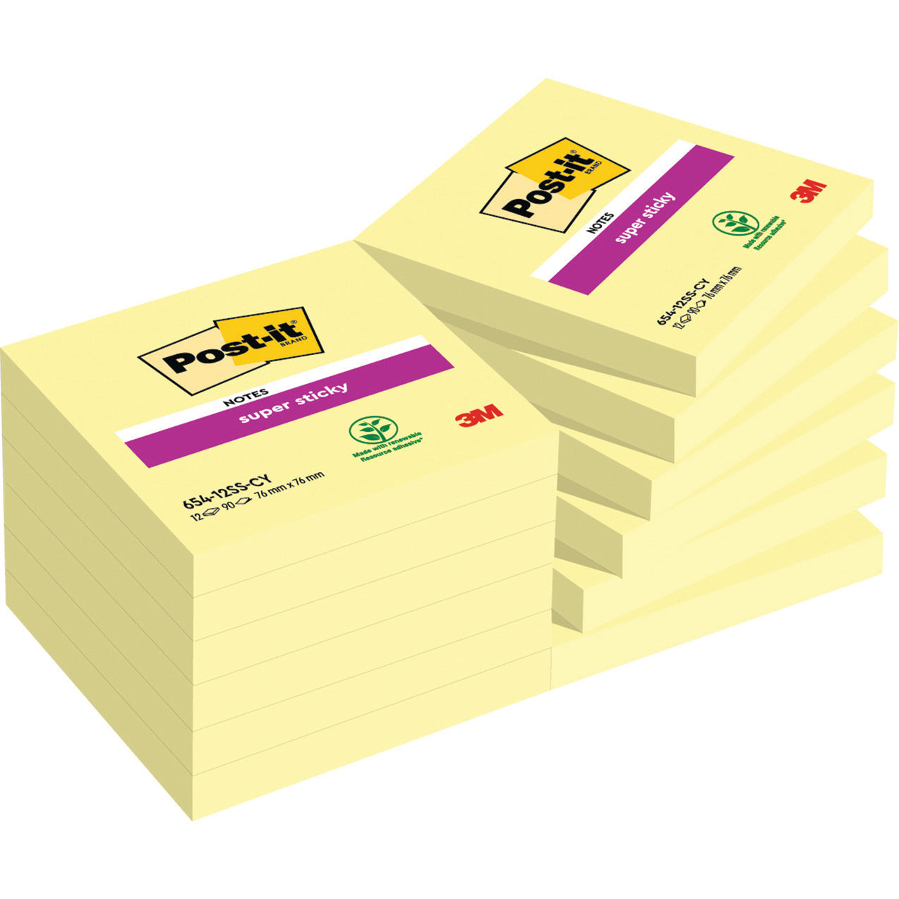 Post-It S/Sticky Yell 76X76Mm Pk12