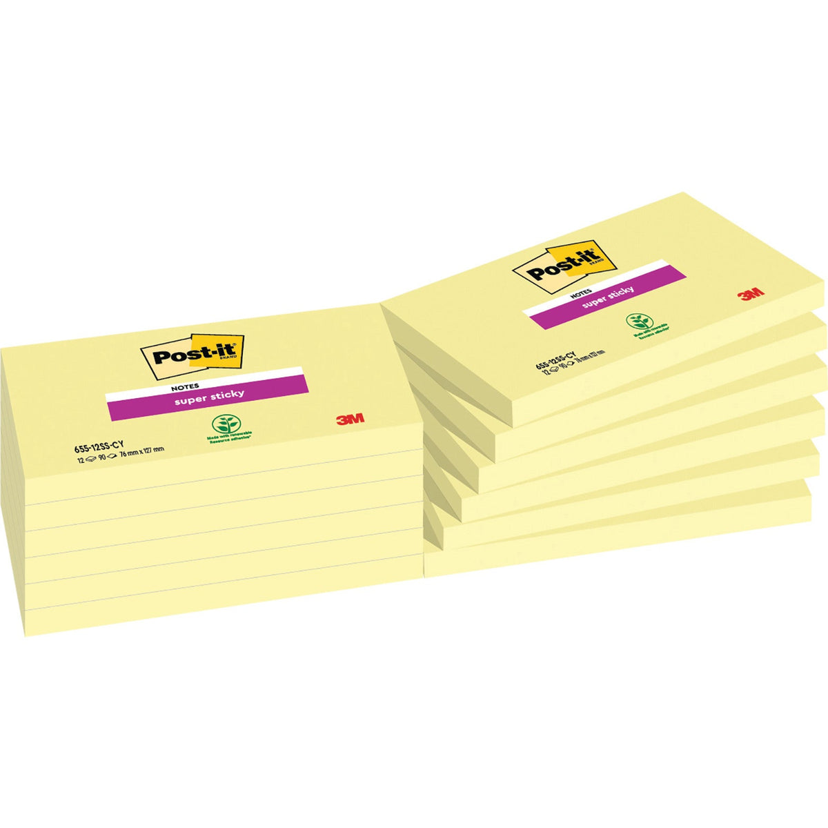 Post-It S/Sticky Yell 76X127Mm Pk12