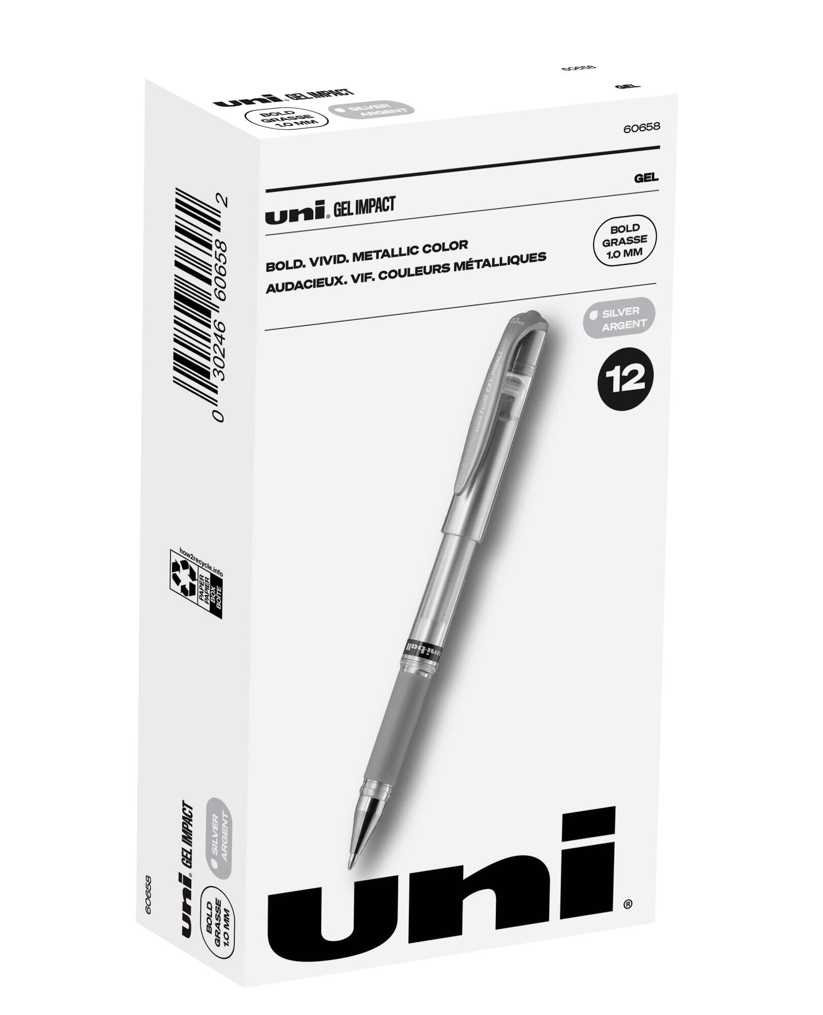 PEN GEL UNI-BALL IMPACT METALLICS SILVER PACK OF 12