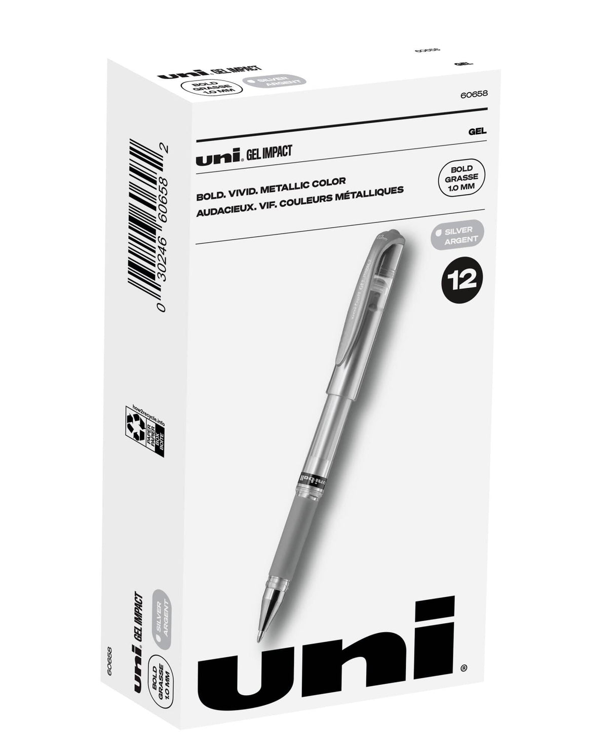 PEN GEL UNI-BALL IMPACT METALLICS SILVER PACK OF 12