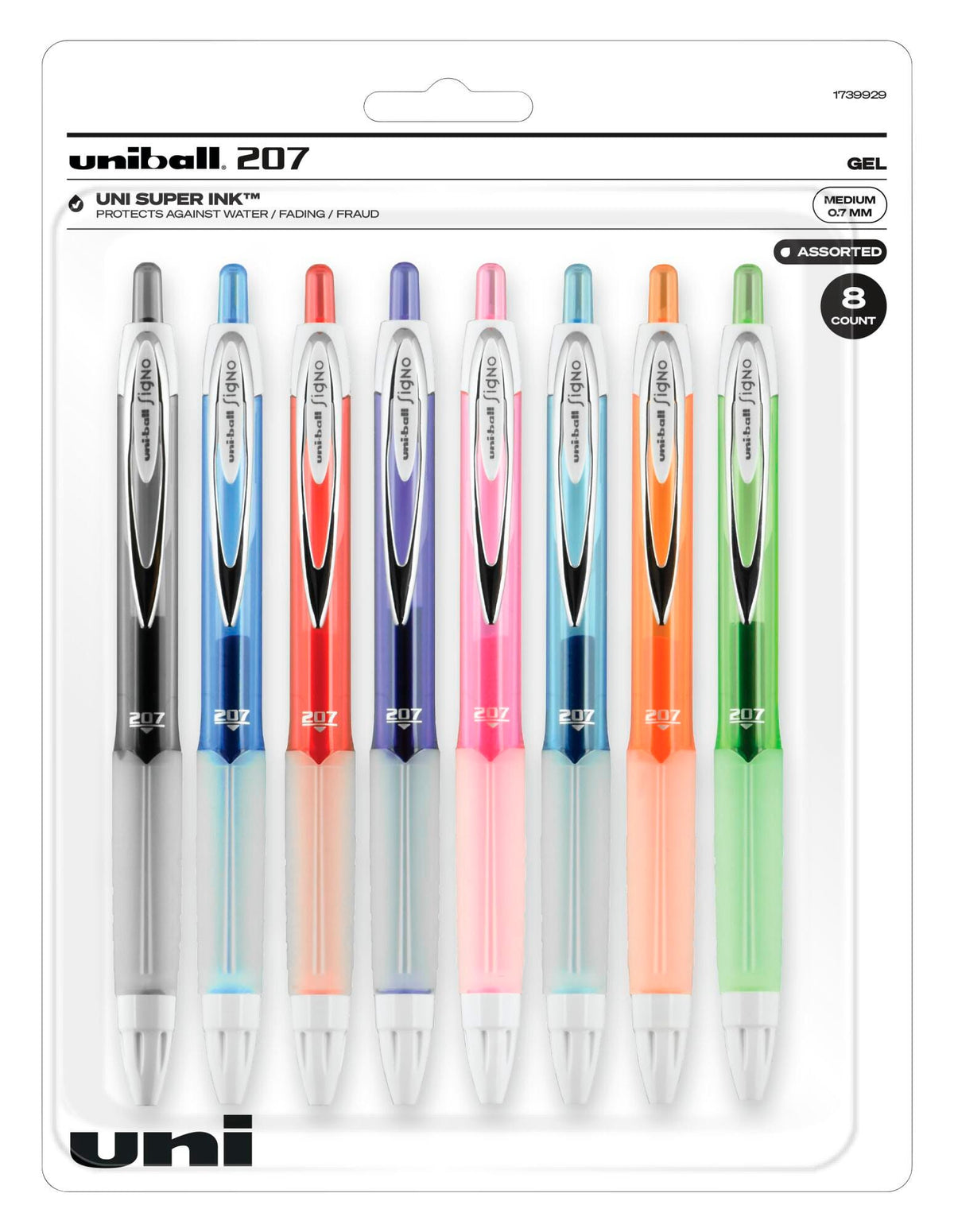 PEN GEL UNI-BALL 207 FASHION 0.7MM ASST SET OF 8
